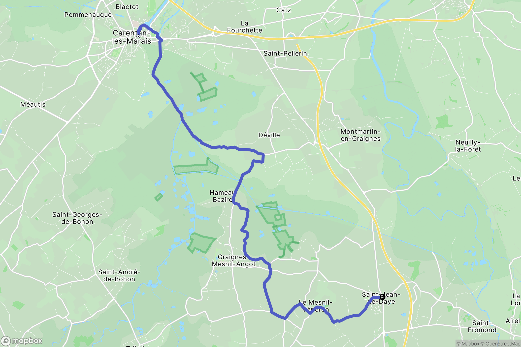 Carentan : carte du parcours de randonnée - France