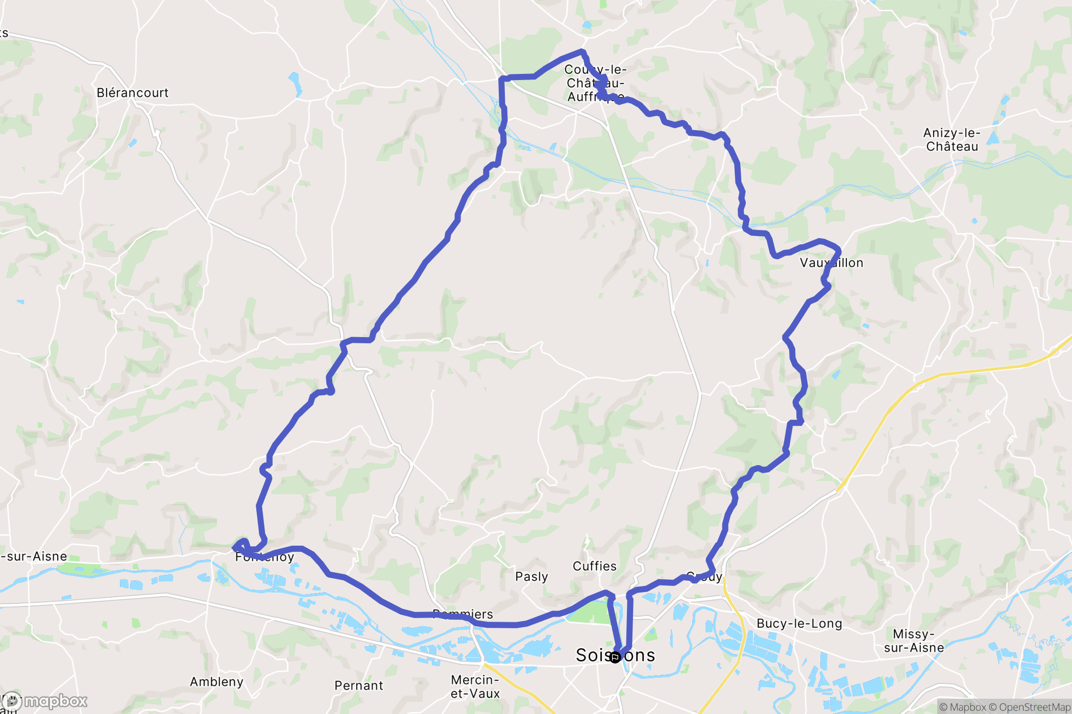 Soissons : carte du parcours de randonnée - France