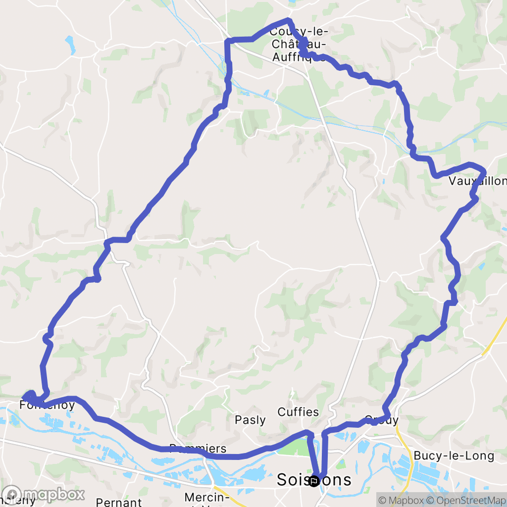 Soissons : carte du parcours de randonnée - France