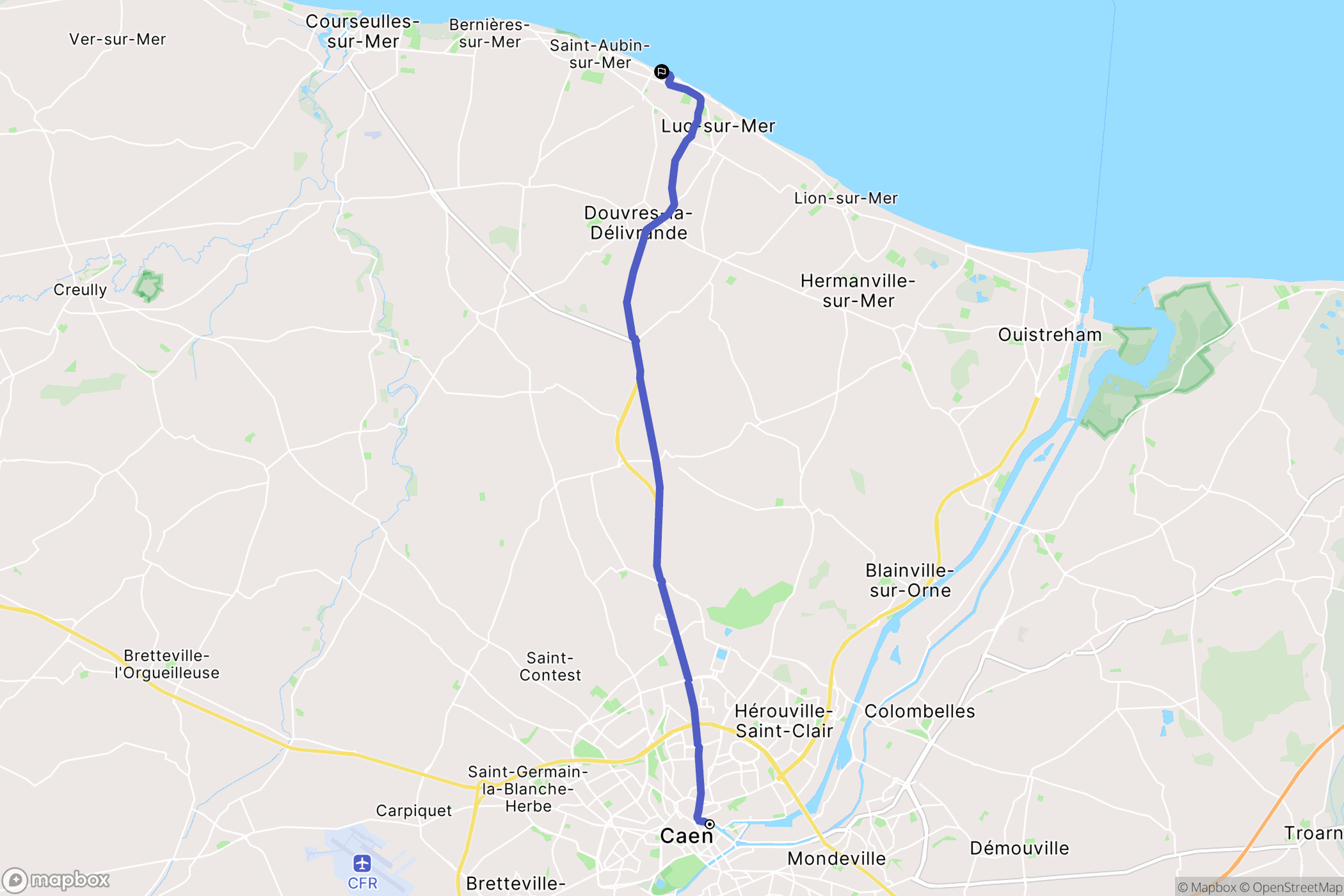 Caen : carte du parcours de randonnée - France