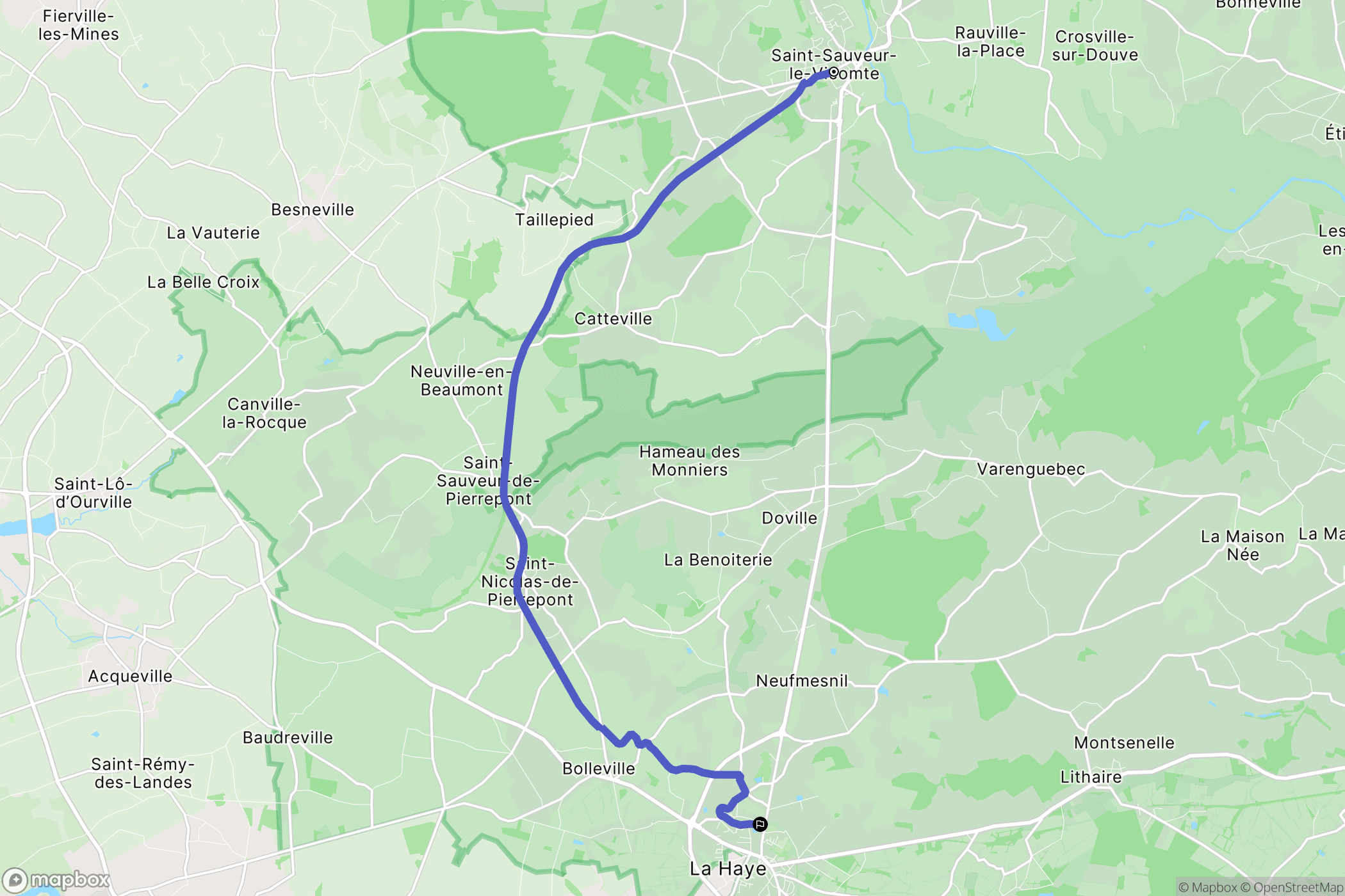 Saint-Sauveur-le-Vicomte : carte du parcours de randonnée - France
