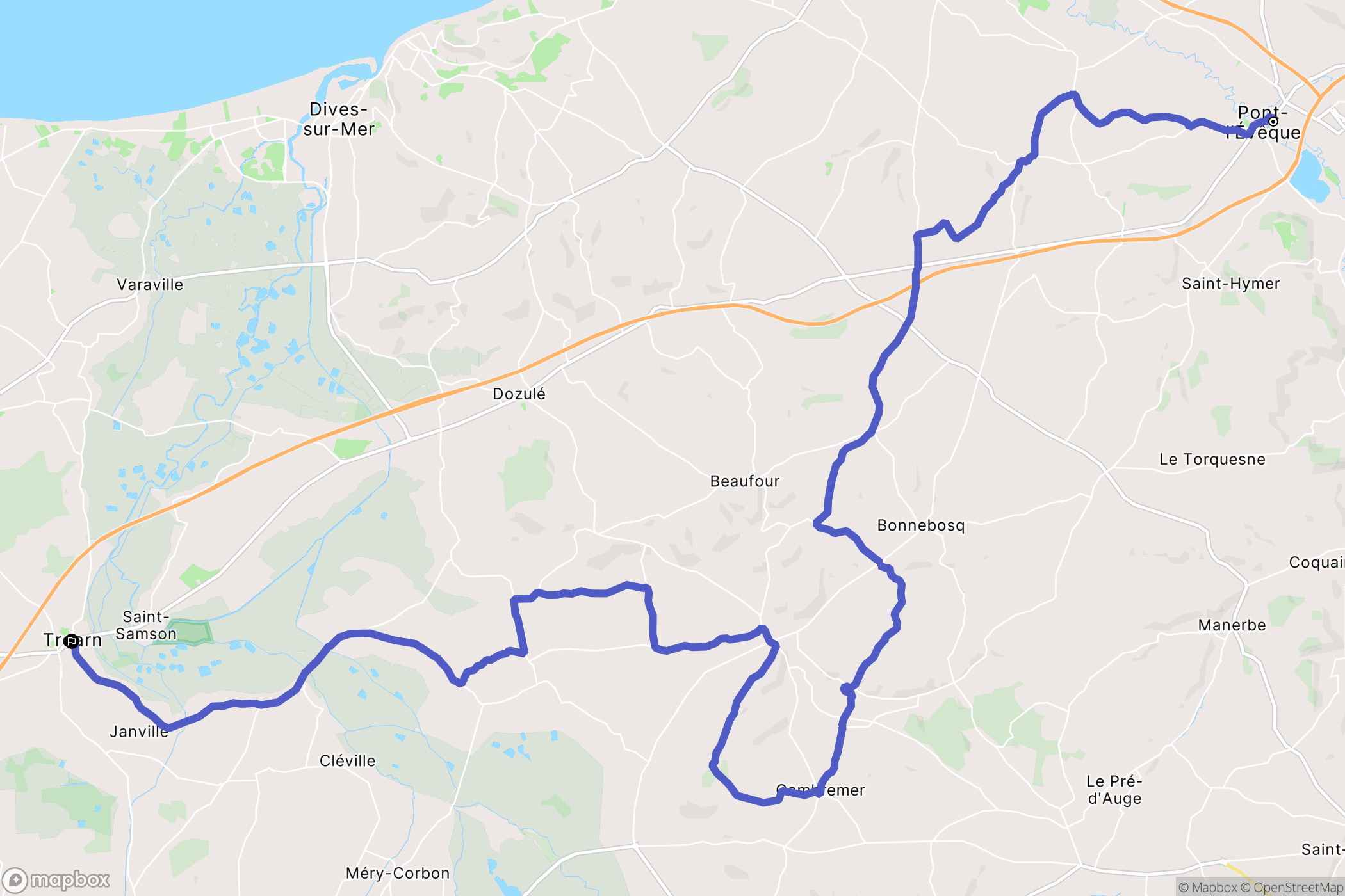 Pont-l'Evêque : carte du parcours de randonnée - France