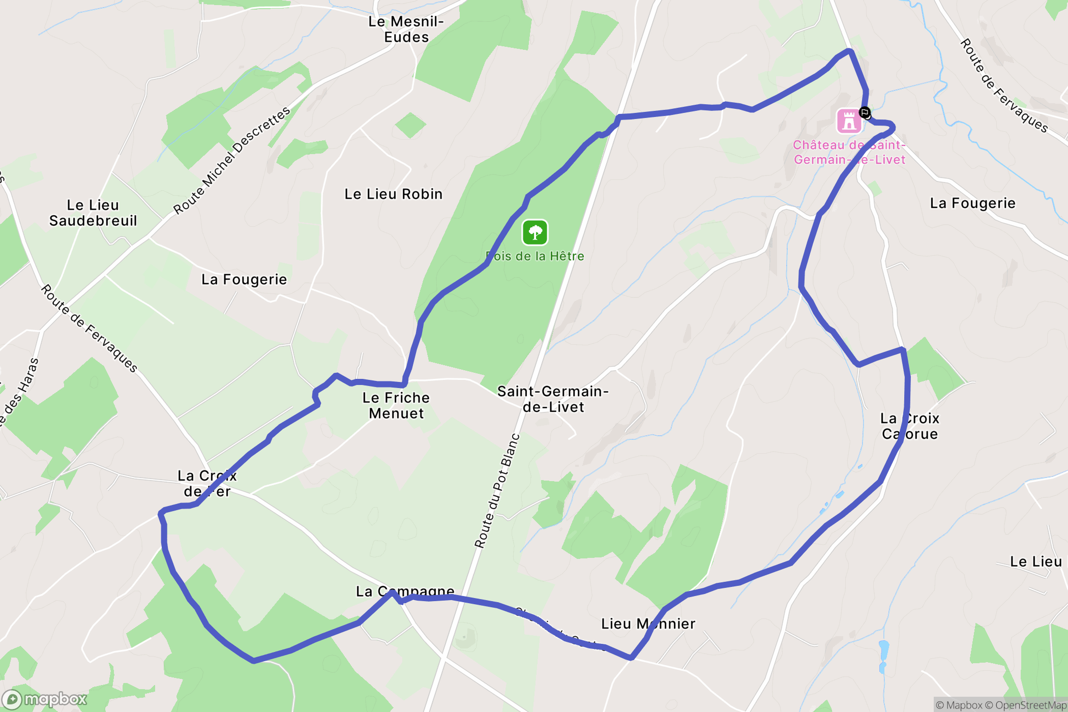 Saint-Germain-de-Livet : carte du parcours de randonnée - France
