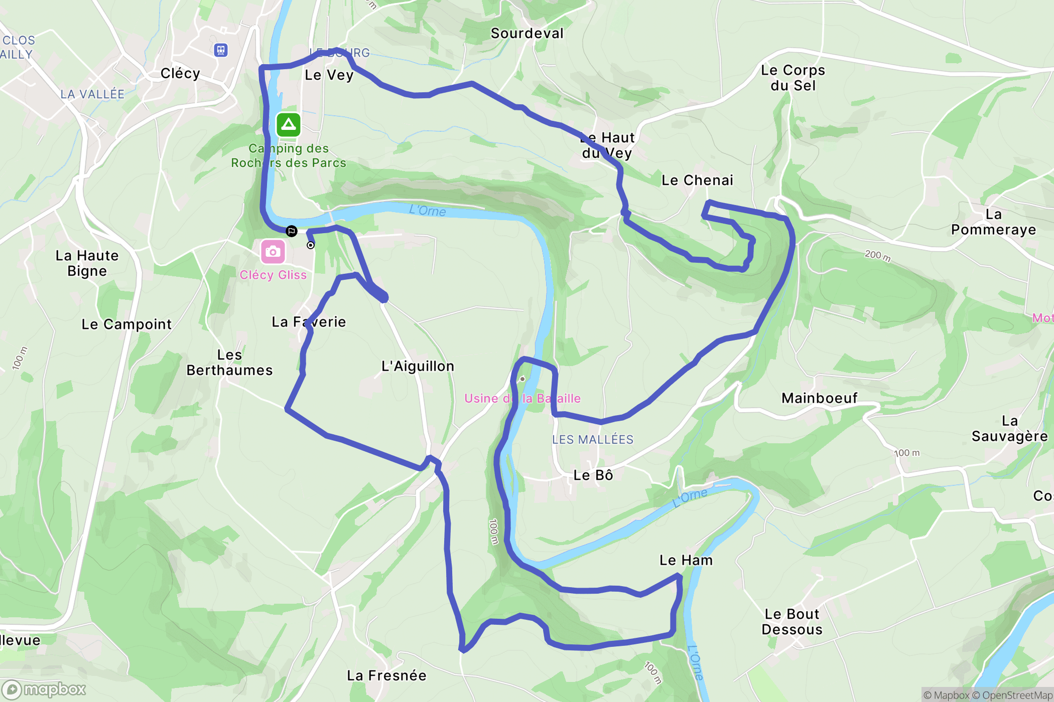 Clécy : carte du parcours de randonnée - France