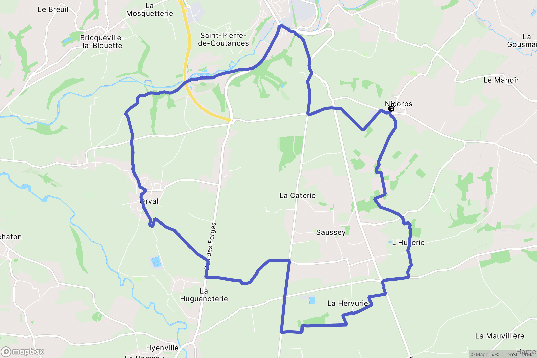 Nicorps : carte du parcours de randonnée - France