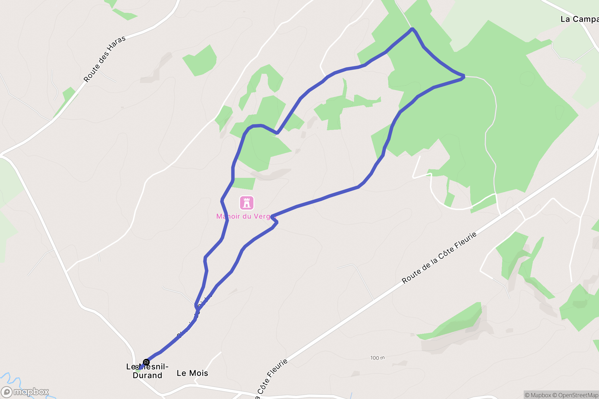 Livarot-Pays-d'Auge (Le Mesnil-Durand) : carte du parcours de randonnée - France