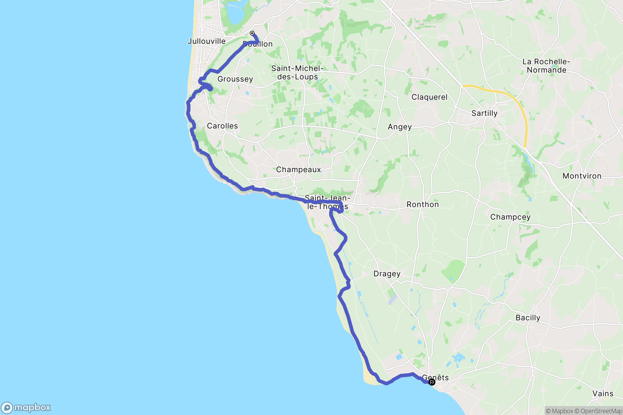 Jullouville : carte du parcours de randonnée - France