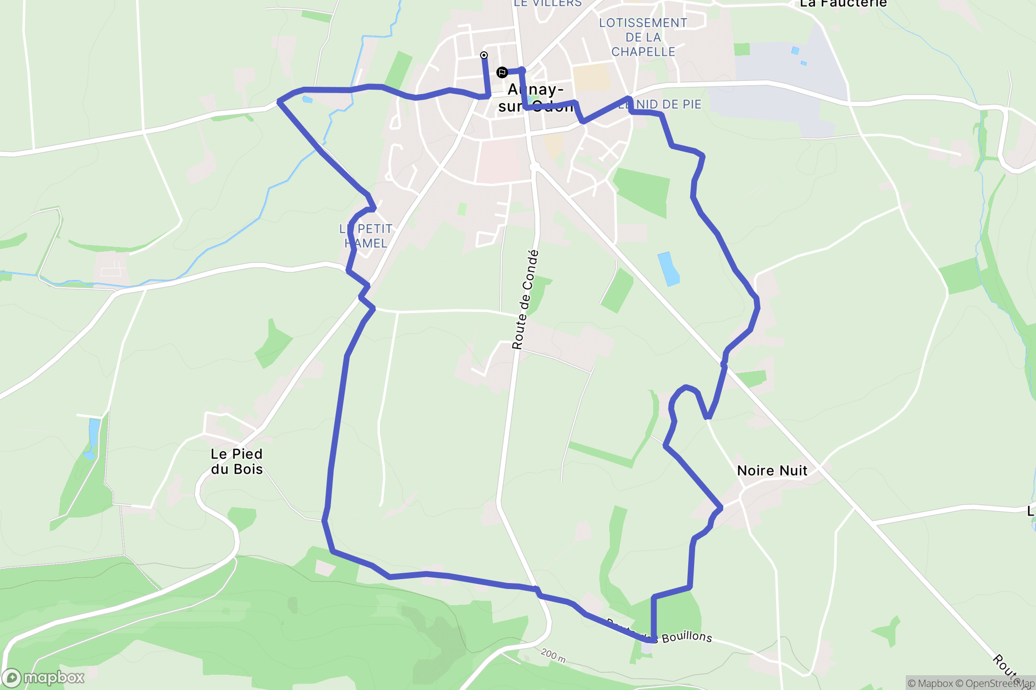 Les Monts d'Aunay : carte du parcours de randonnée - France