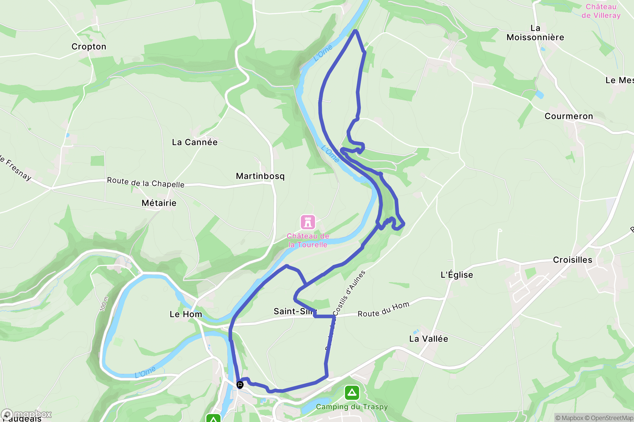Le Hom (Thury-Harcourt) : carte du parcours de randonnée - France
