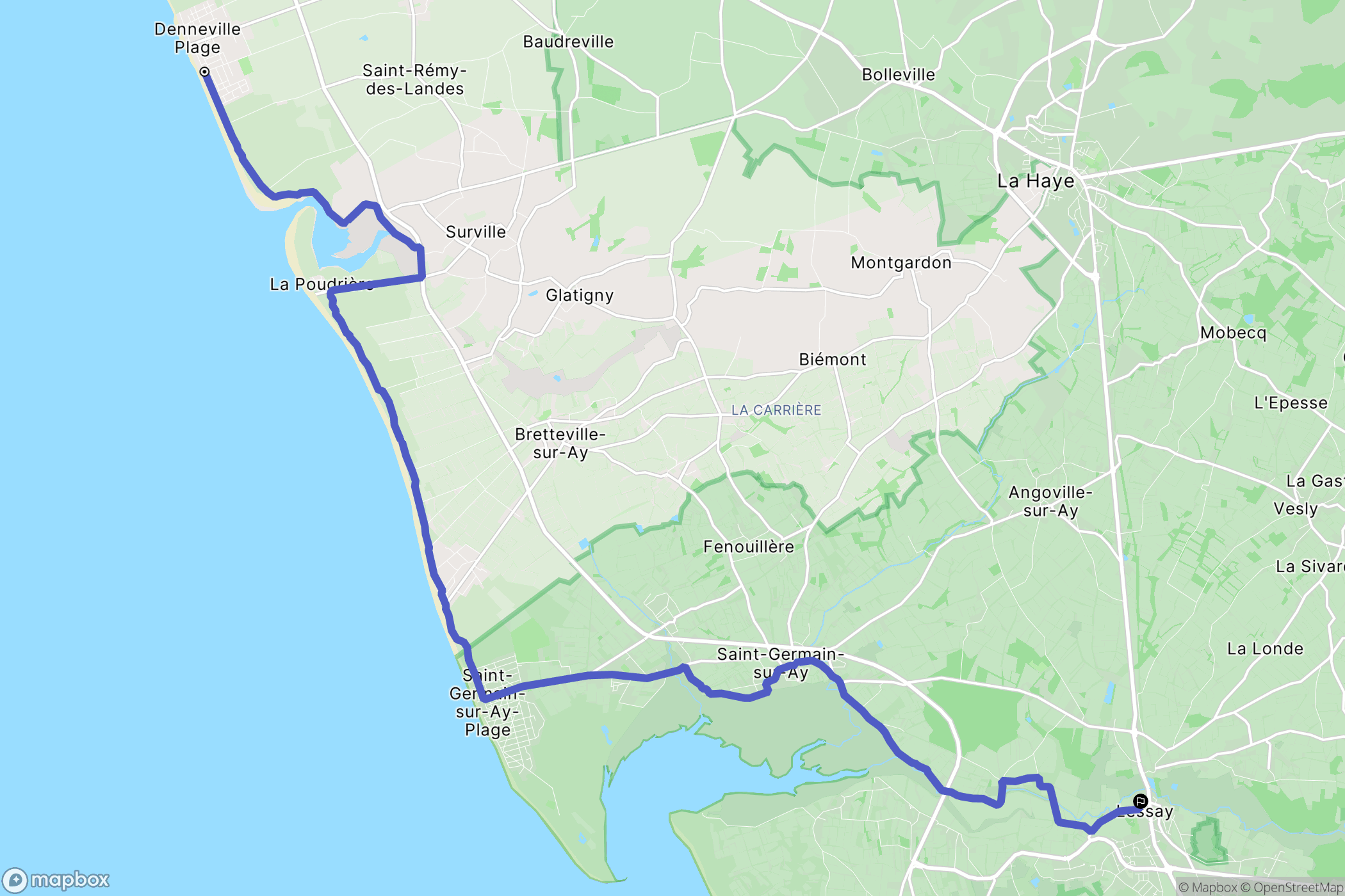 Denneville Plage : carte du parcours de randonnée - France