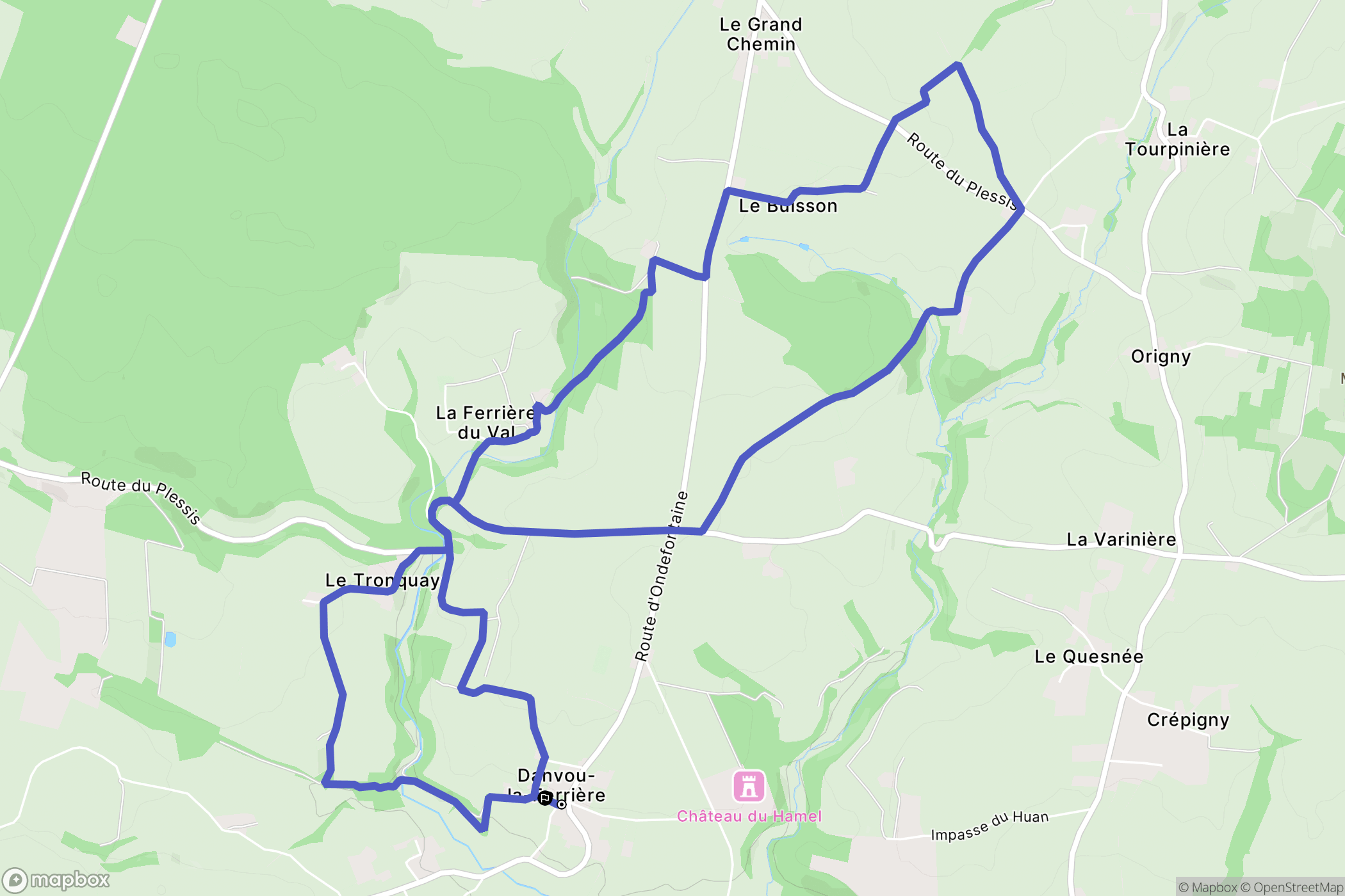 Danvou-la-Ferrière : carte du parcours de randonnée - France