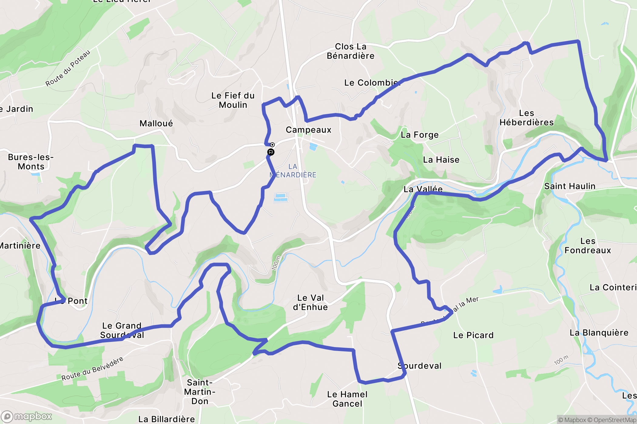 Campeaux : carte du parcours de randonnée - France