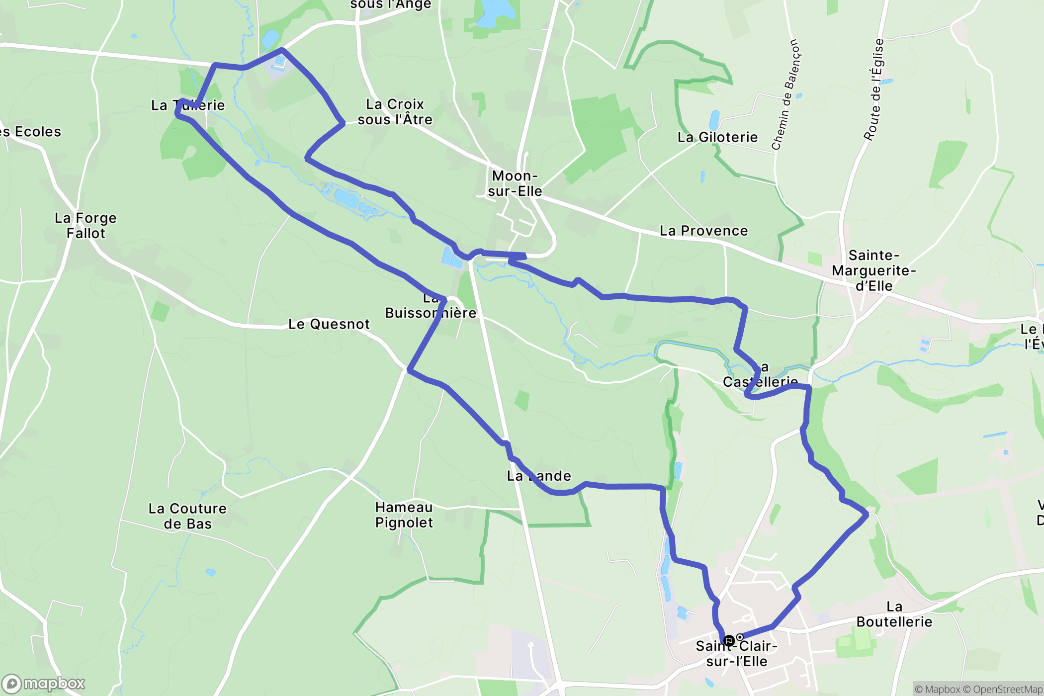 Saint Clair sur l'Elle : carte du parcours de randonnée - France
