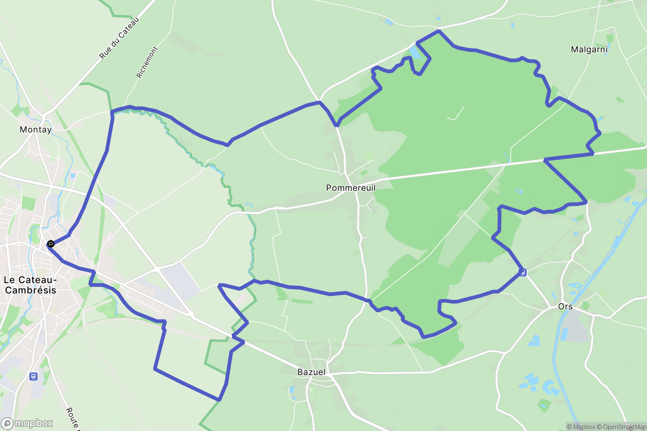 Le Cateau-Cambrésis : carte du parcours de randonnée - France