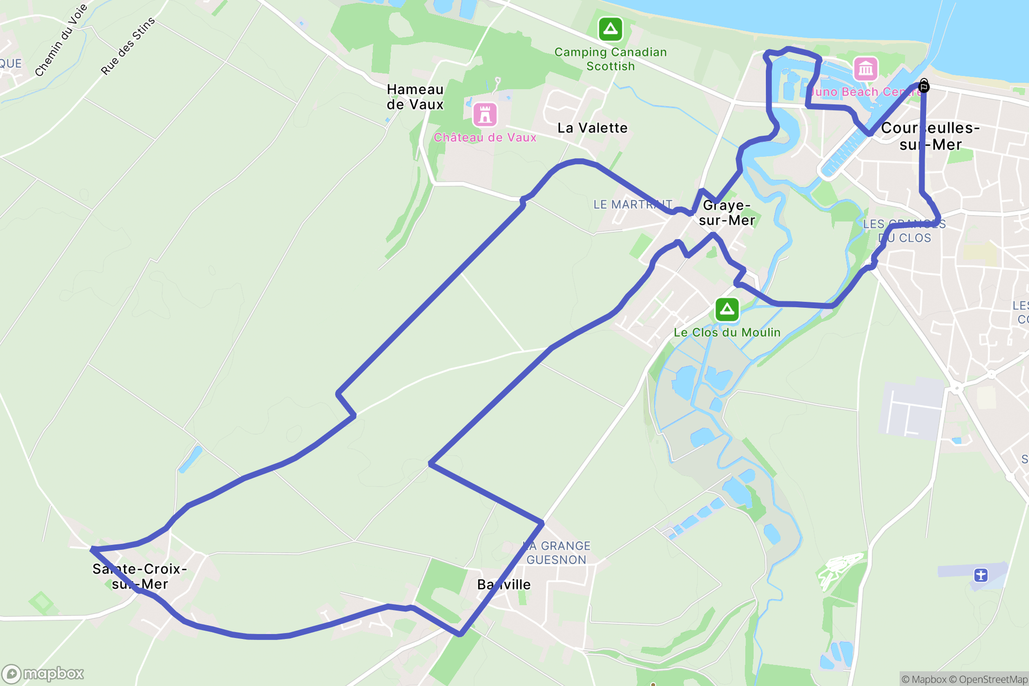 Courseulles-sur-Mer : carte du parcours de randonnée - France