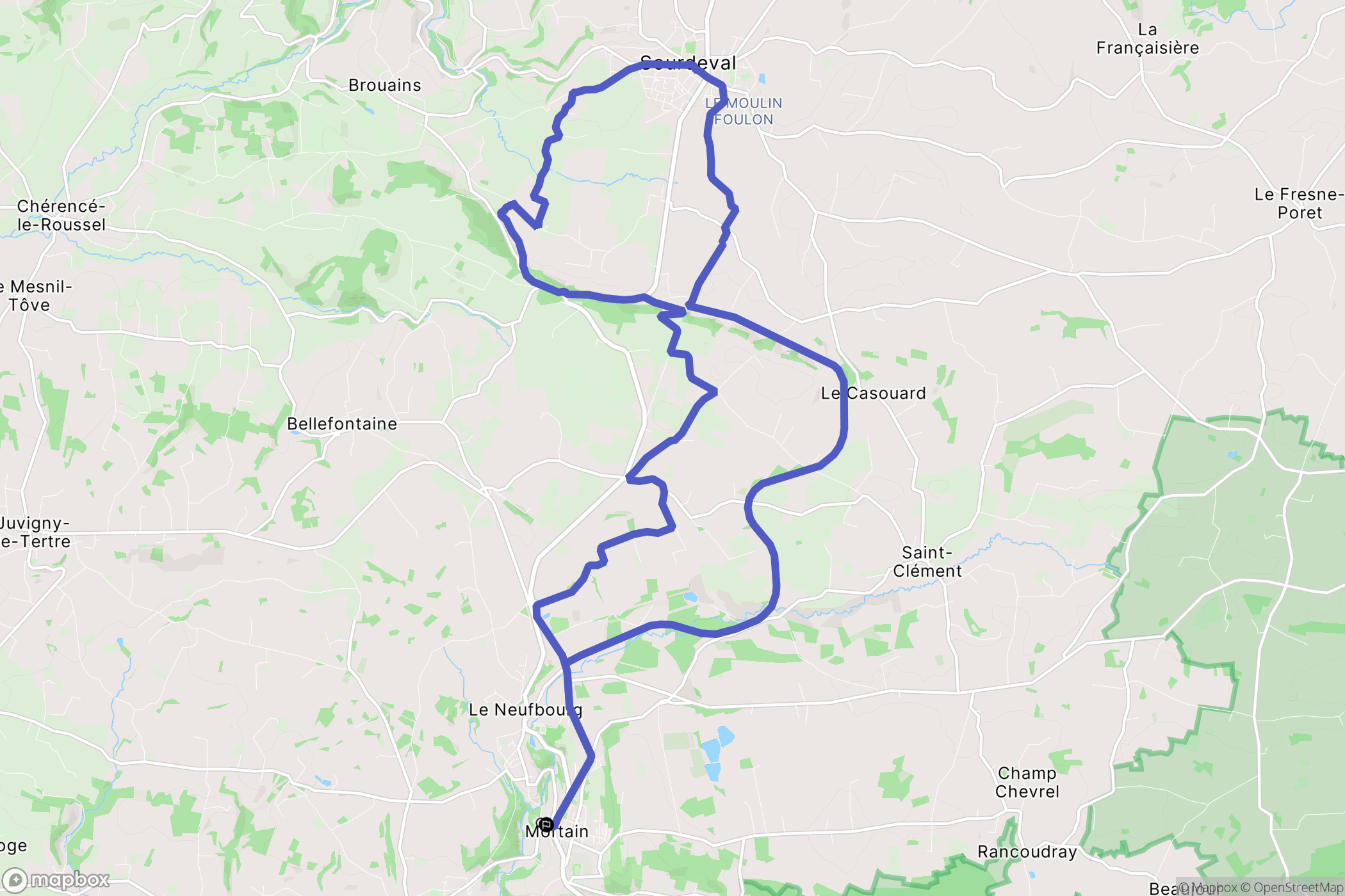 Mortain-Bocage : carte du parcours de randonnée - France