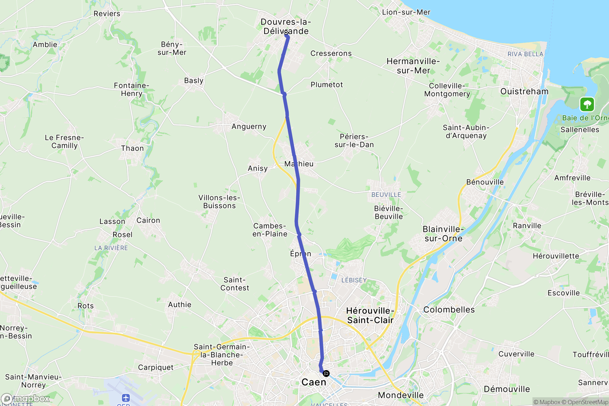 Douvres-la-Délivrande : carte du parcours de randonnée - France