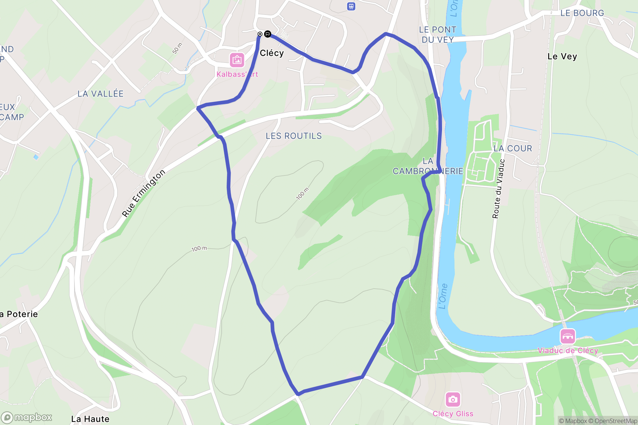 Clécy : carte du parcours de randonnée - France