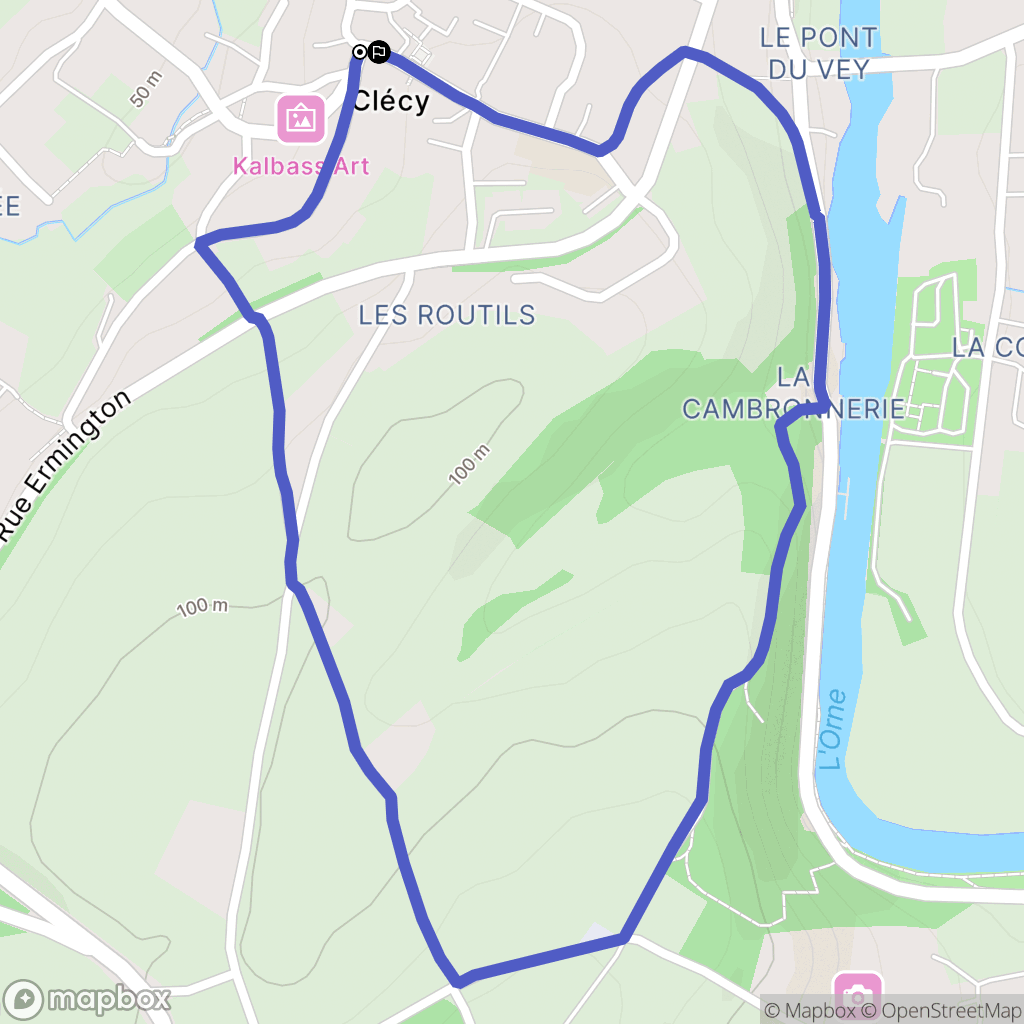 Clécy : carte du parcours de randonnée - France