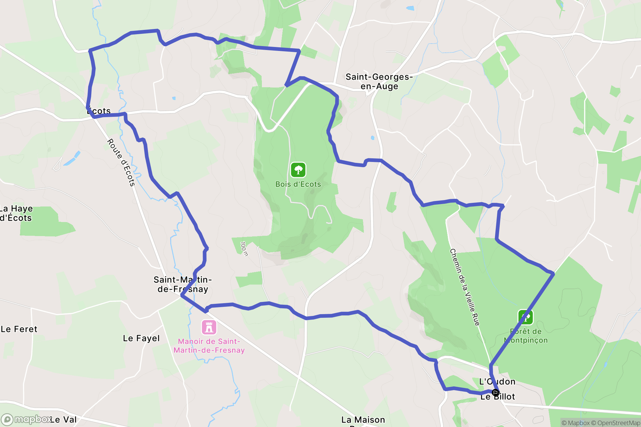 Saint-Pierre-en-Auge (Le Billot) : carte du parcours de randonnée - France