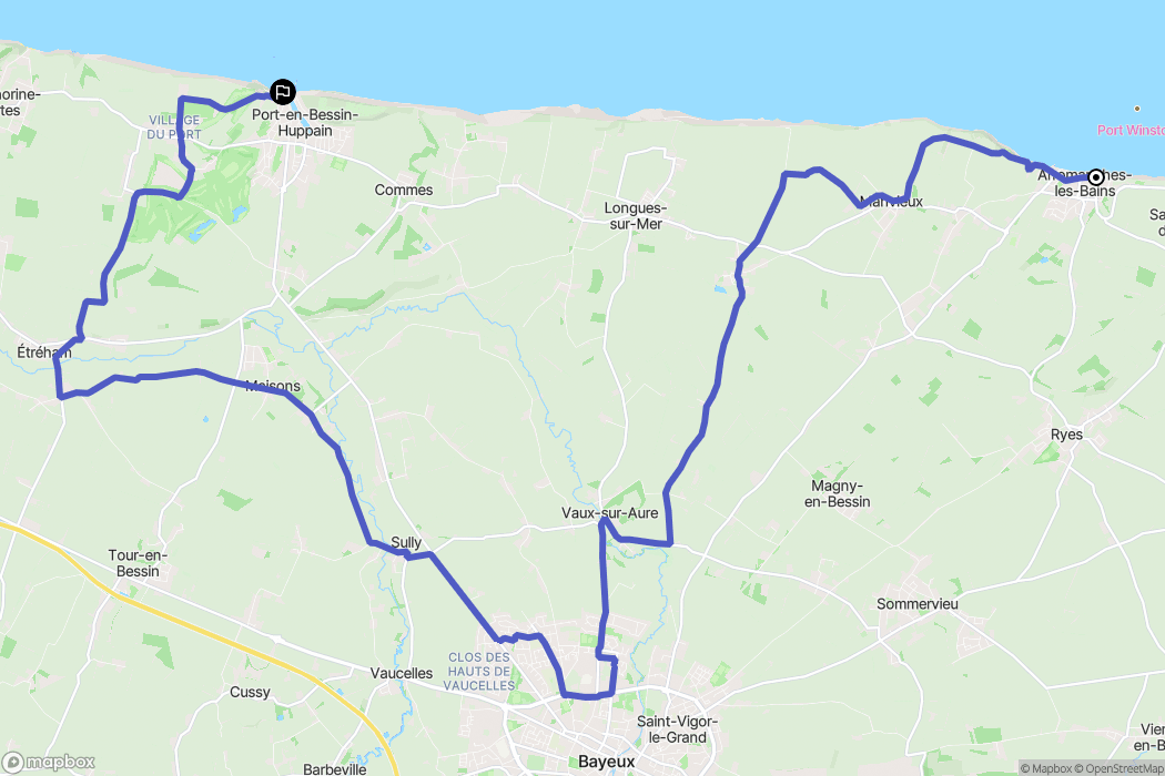 Arromanches-les-Bains : carte du parcours de randonnée - France