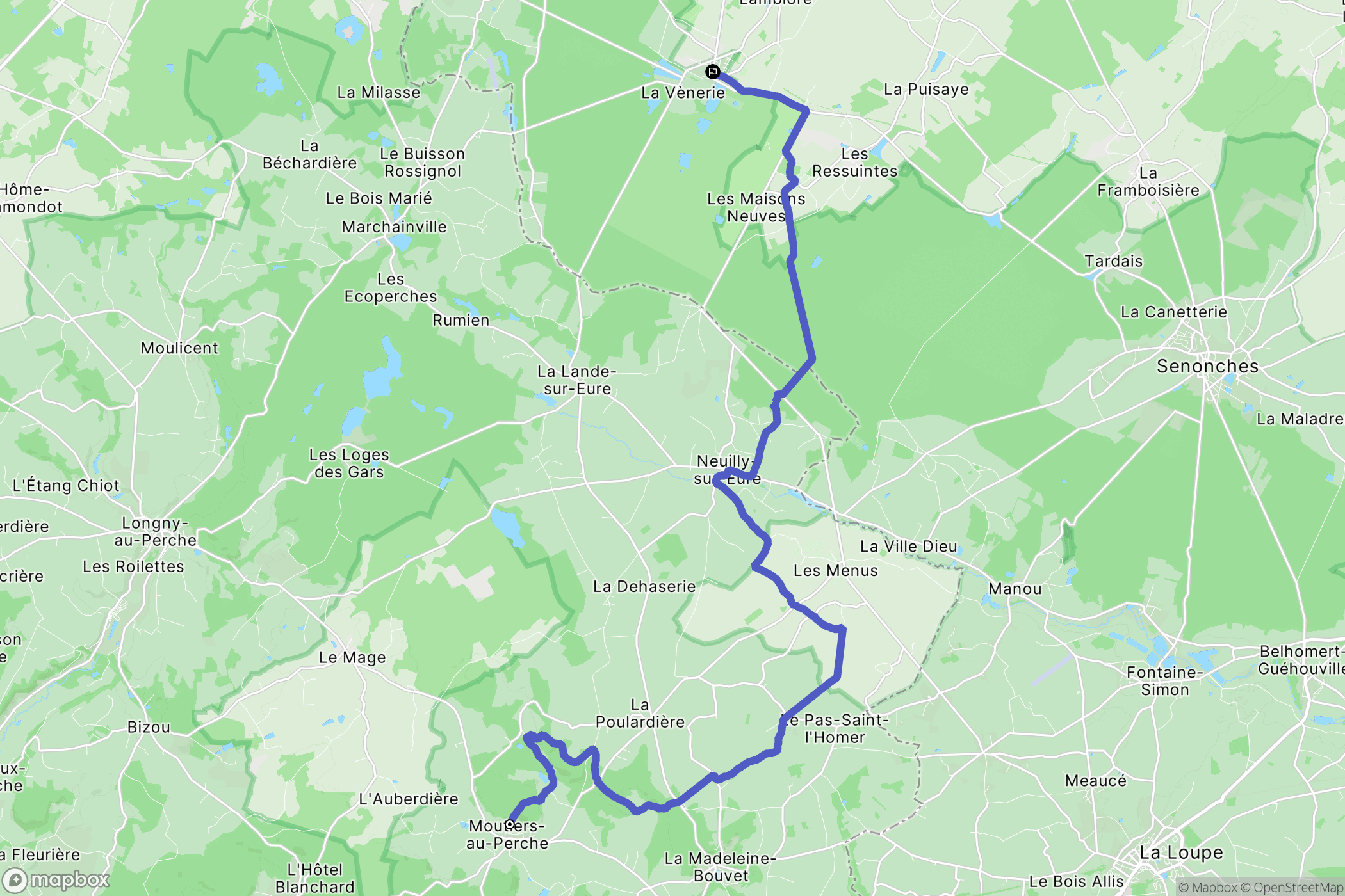 Moutiers-au-Perche : carte du parcours de randonnée - France