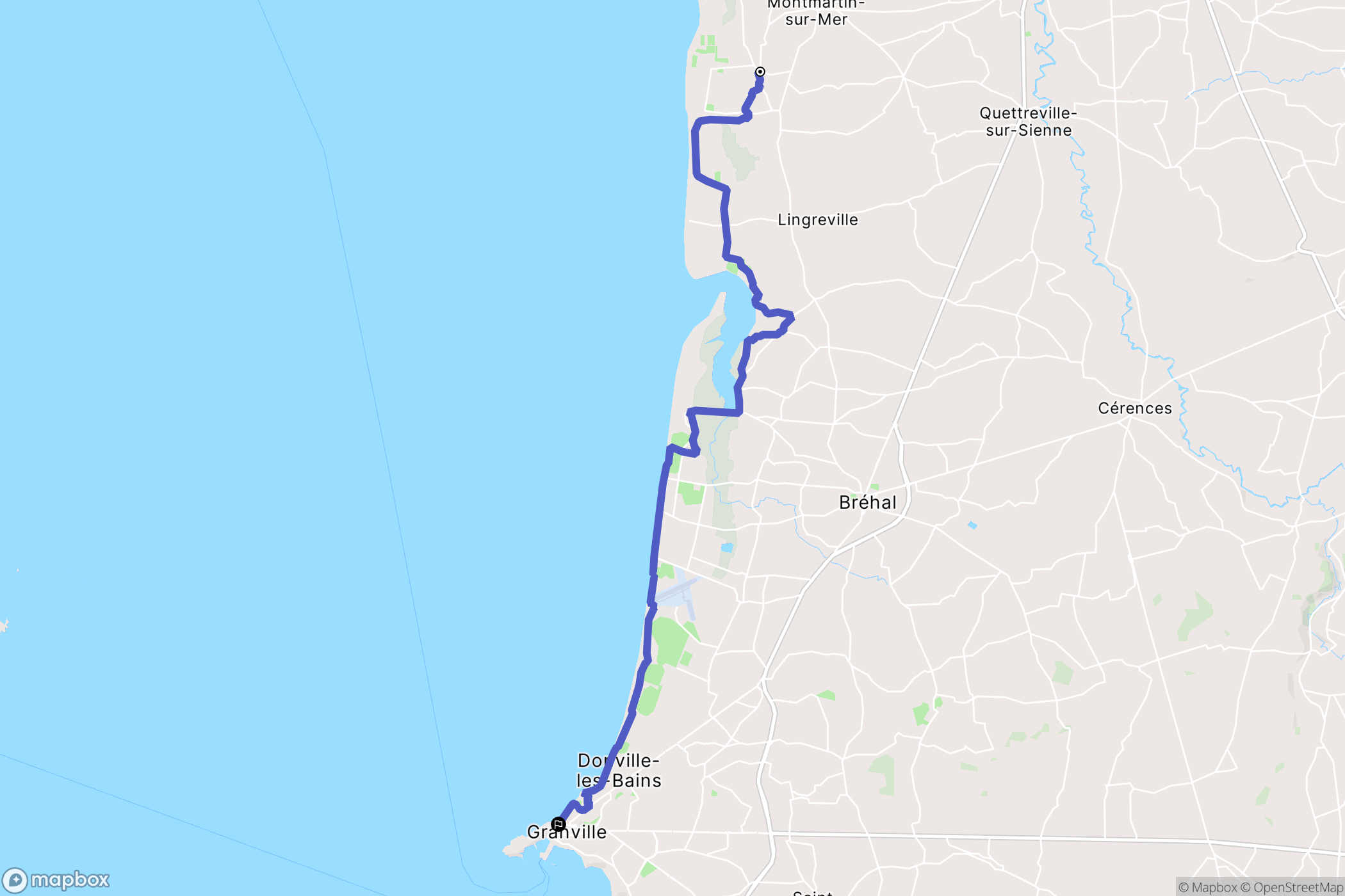 Hauteville-sur-Mer : carte du parcours de randonnée - France