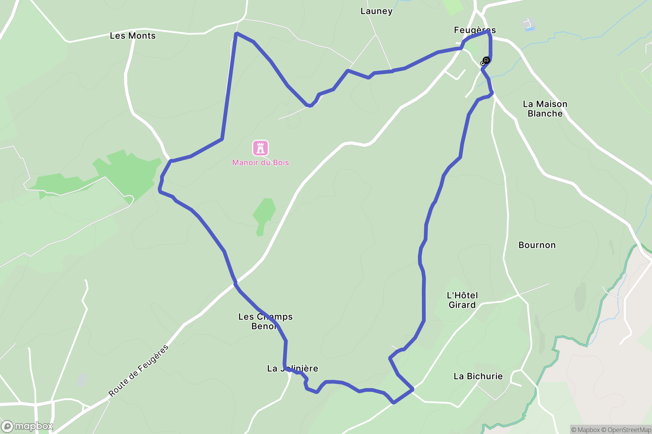 Feugères : carte du parcours de randonnée - France