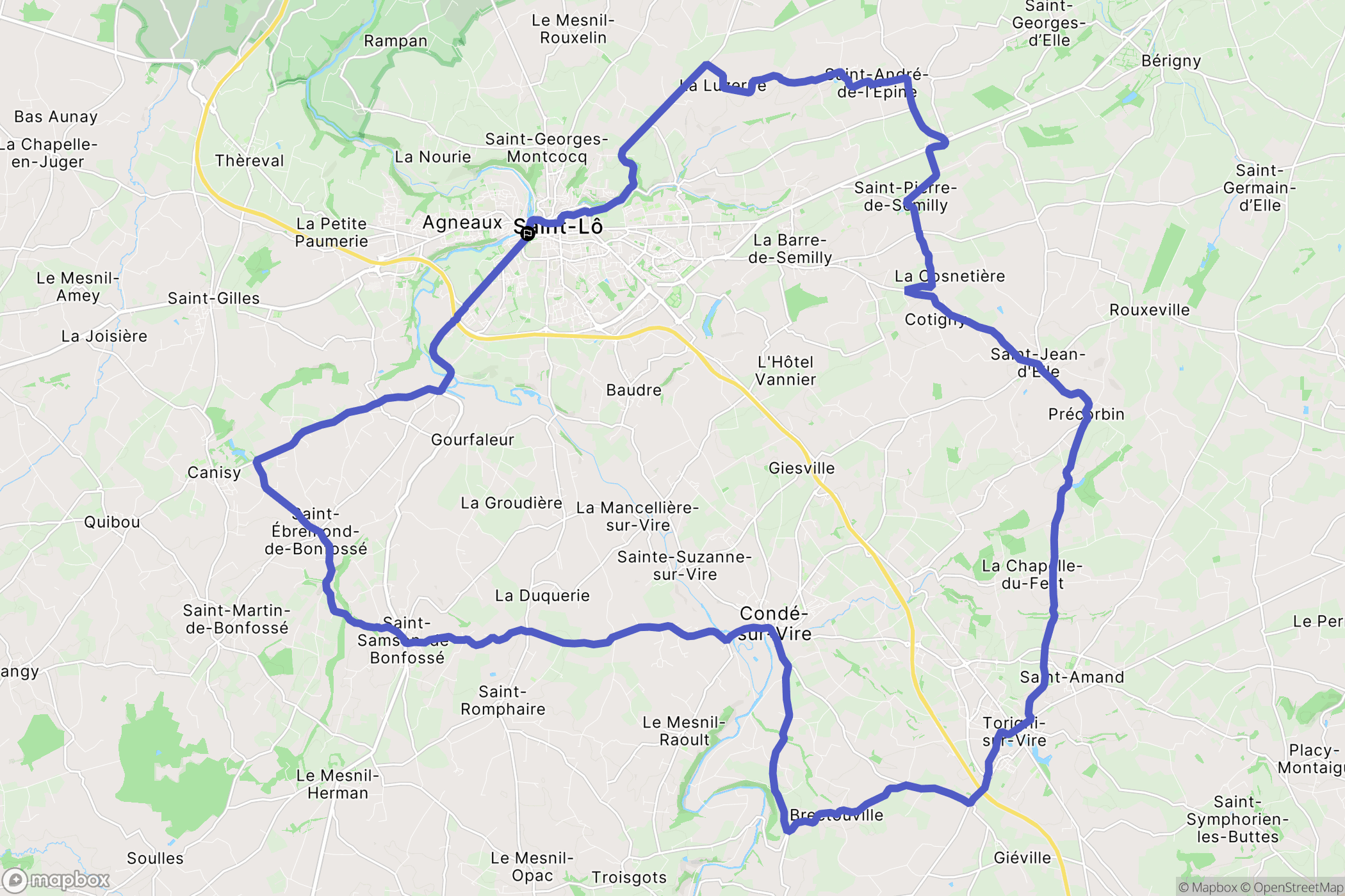 Saint Lô : carte du parcours de randonnée - France