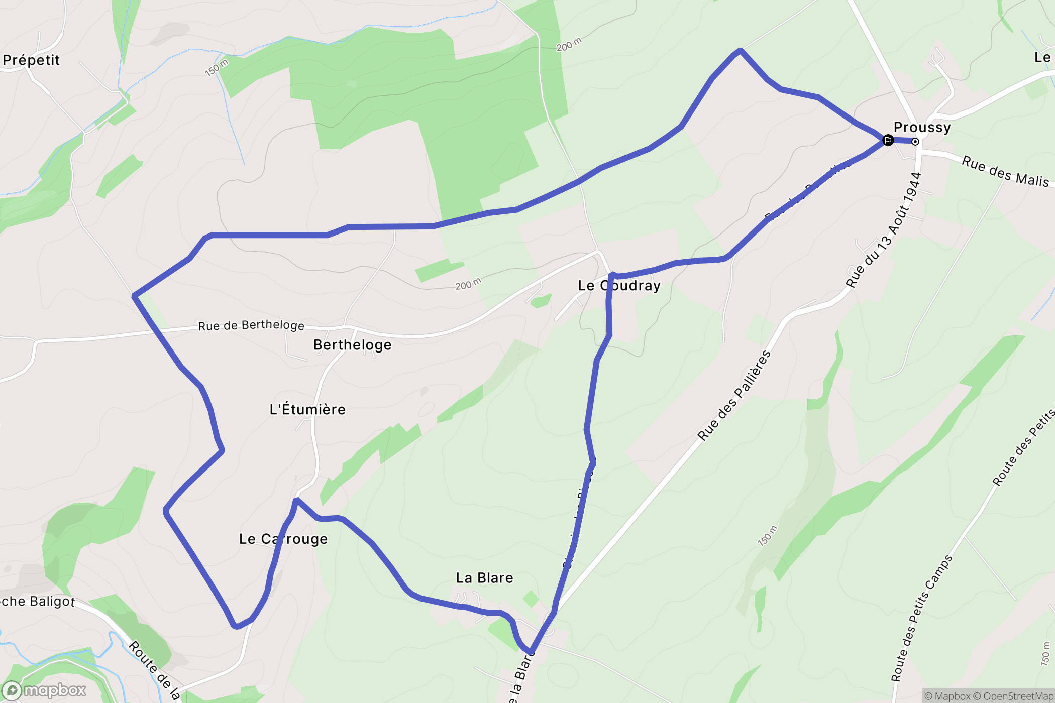 Proussy : carte du parcours de randonnée - France