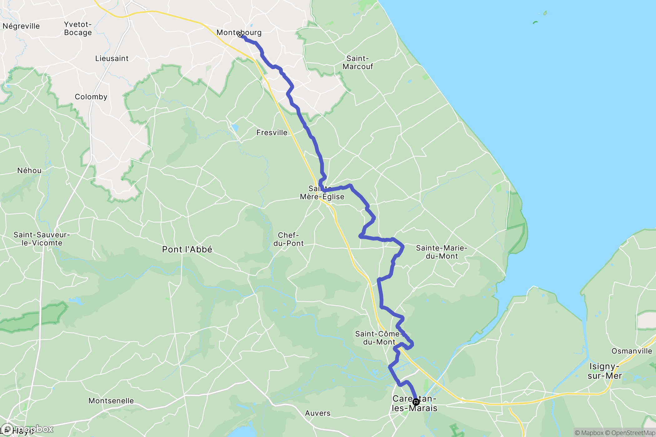 Montebourg : carte du parcours de randonnée - France