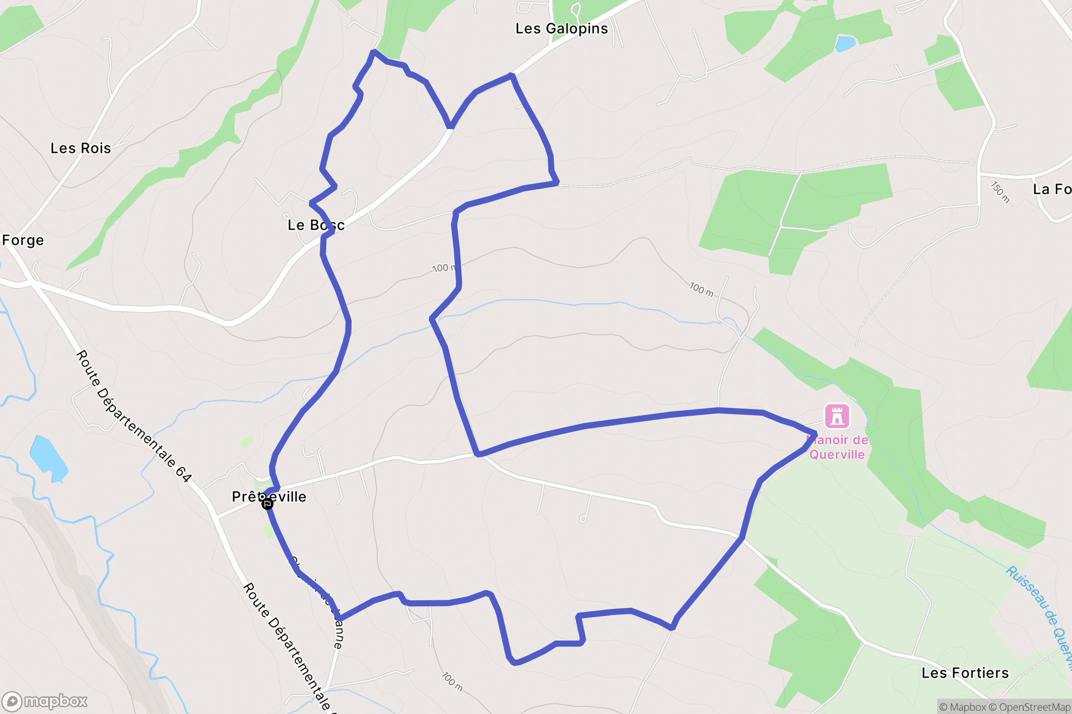 Prêtreville : carte du parcours de randonnée - France