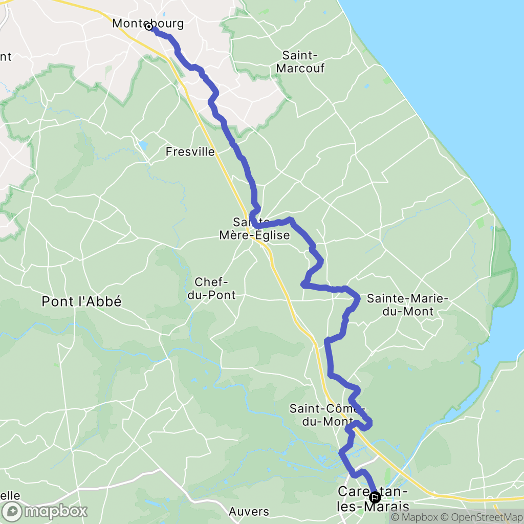 Montebourg : carte du parcours de randonnée - France