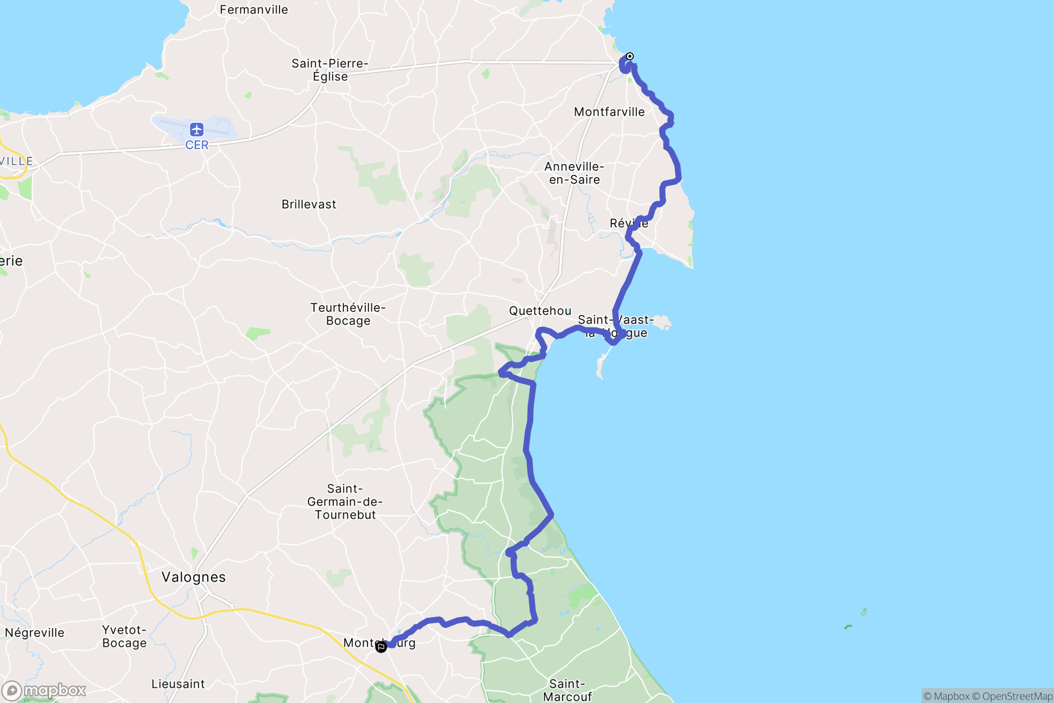 Barfleur : carte du parcours de randonnée - France