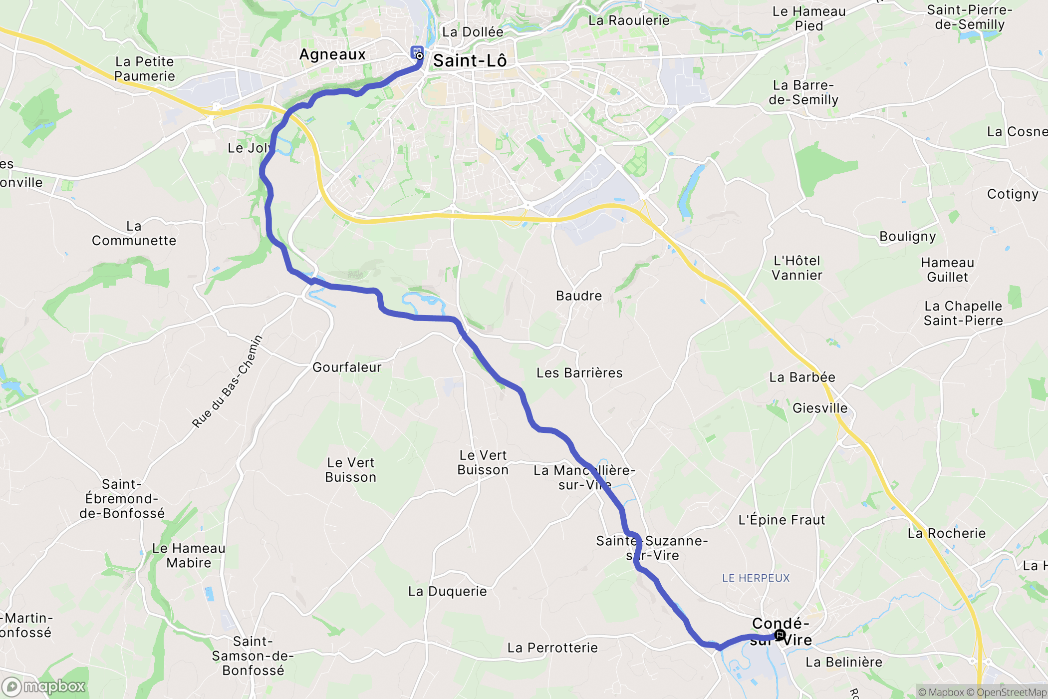 Saint-Lô : carte du parcours de randonnée - France