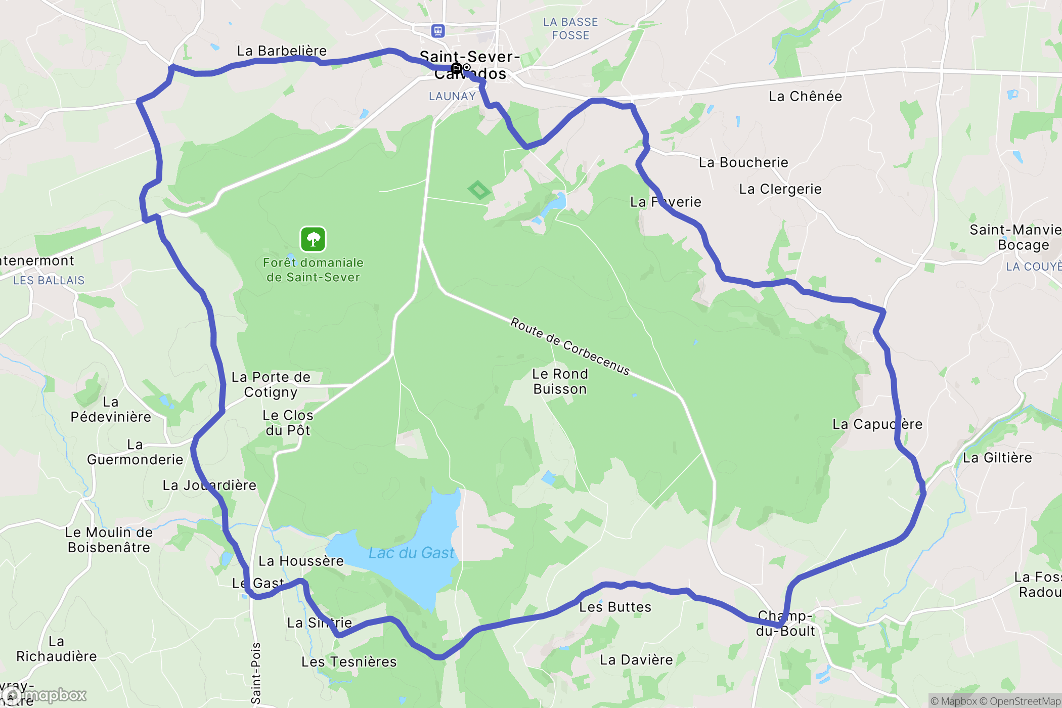 saint Sever Calvados : carte du parcours de randonnée - France