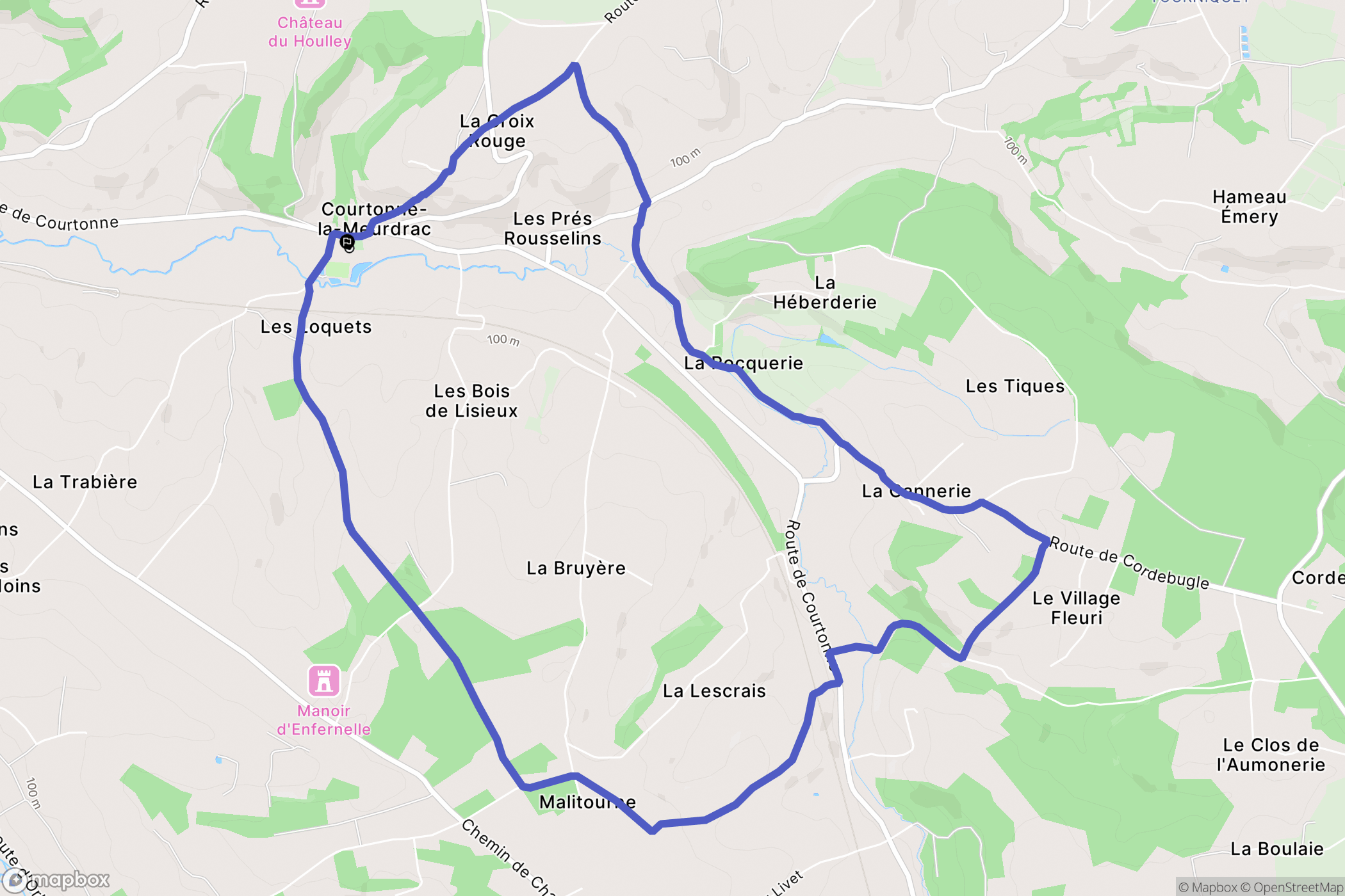 Courtonne-la-Meurdrac : carte du parcours de randonnée - France