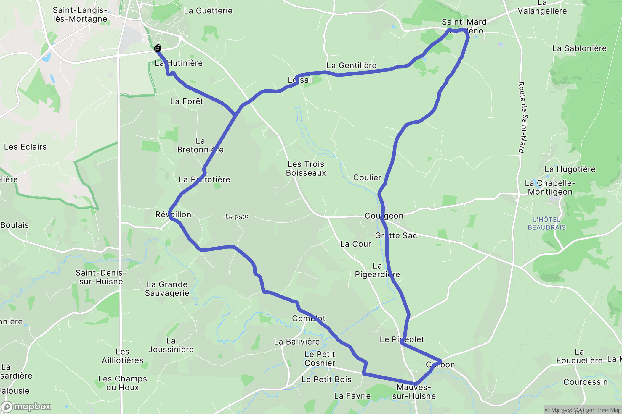 Montagne au Perche : carte du parcours de randonnée - France