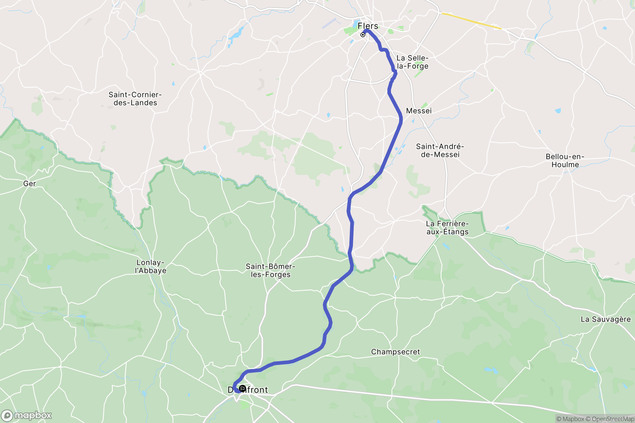 Flers : carte du parcours de randonnée - France