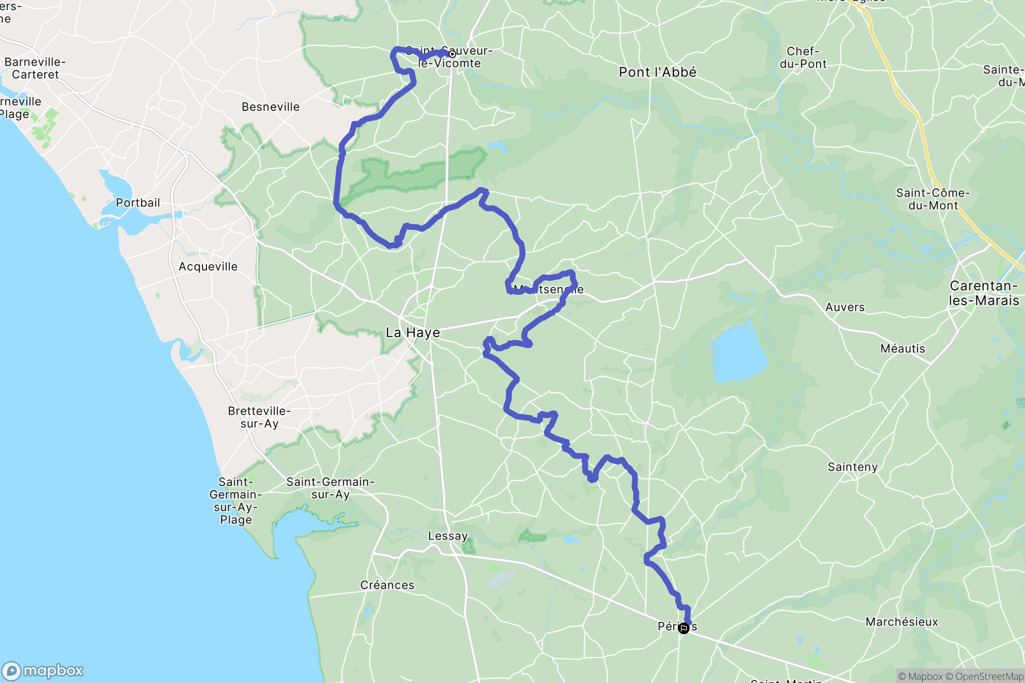 Saint Sauveur le Vicomte : carte du parcours de randonnée - France