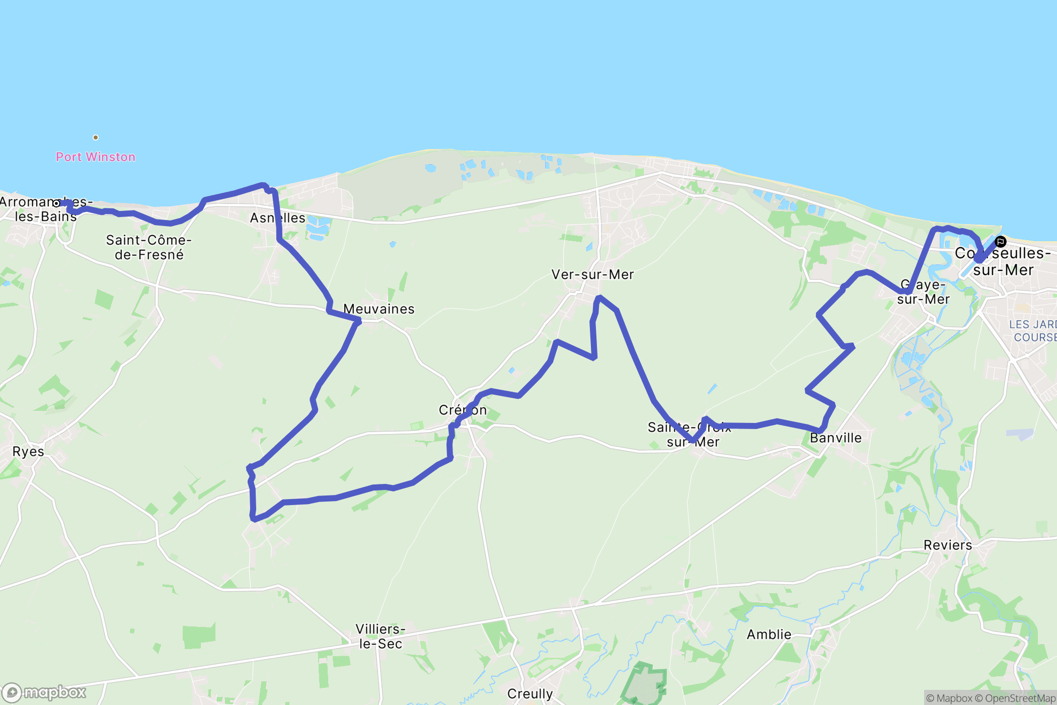 Arromanches : carte du parcours de randonnée - France