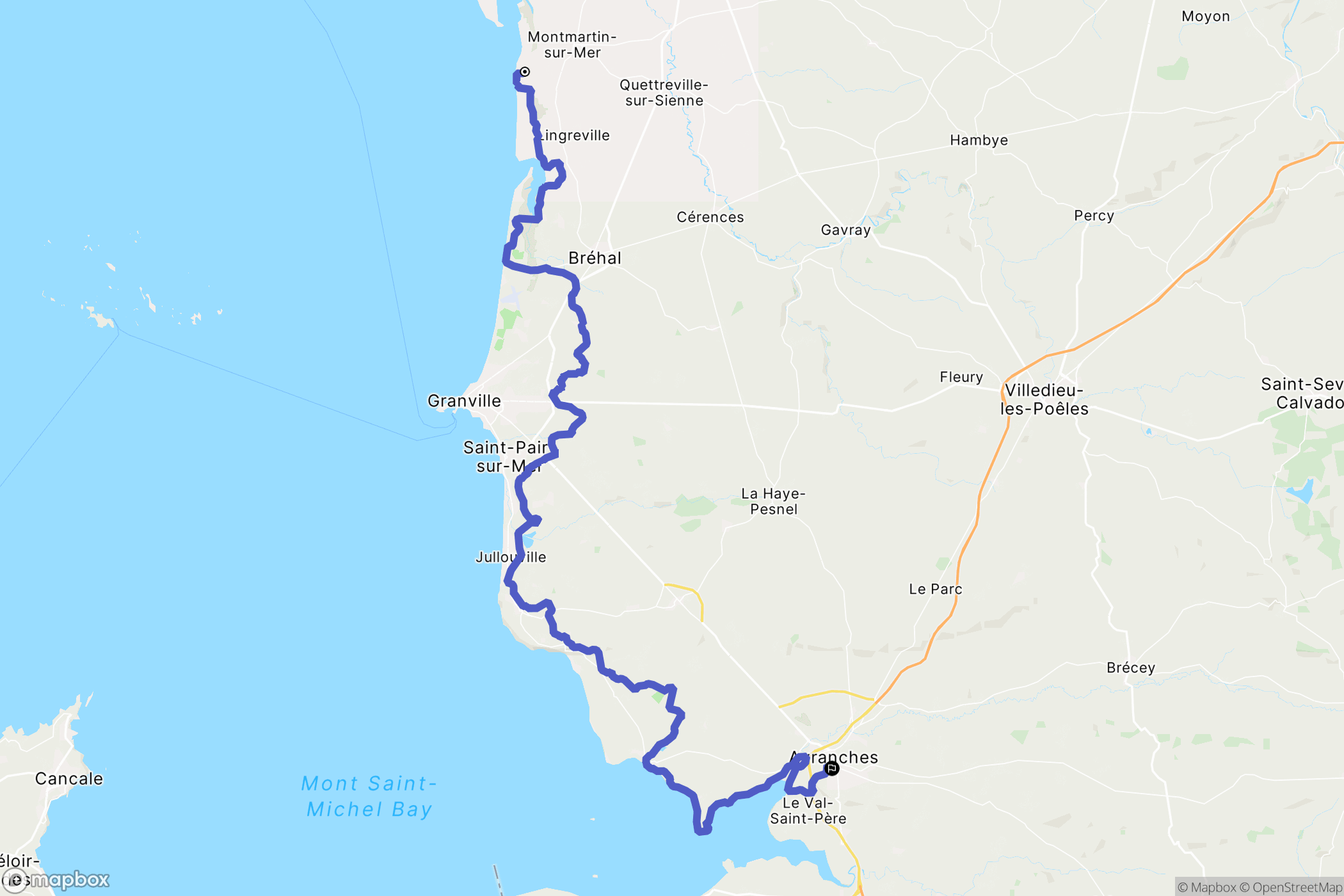 Hauteville sur Mer : carte du parcours de randonnée - France
