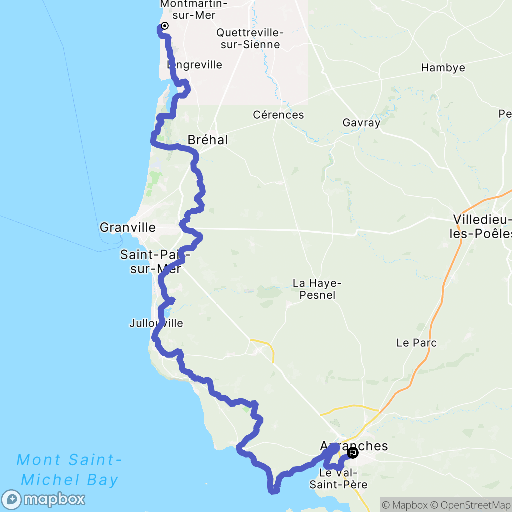 Hauteville sur Mer : carte du parcours de randonnée - France