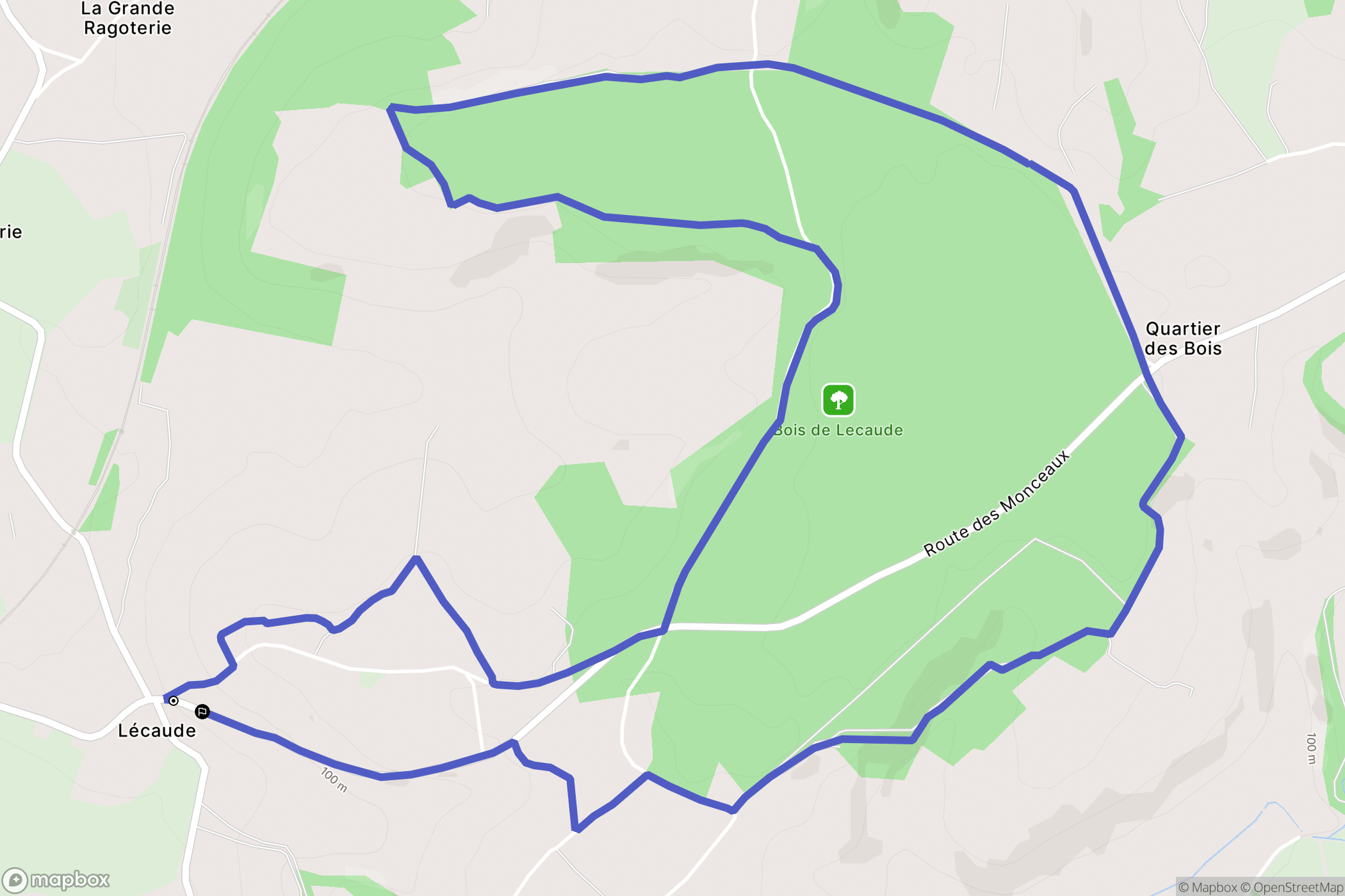 Lécaude : carte du parcours de randonnée - France