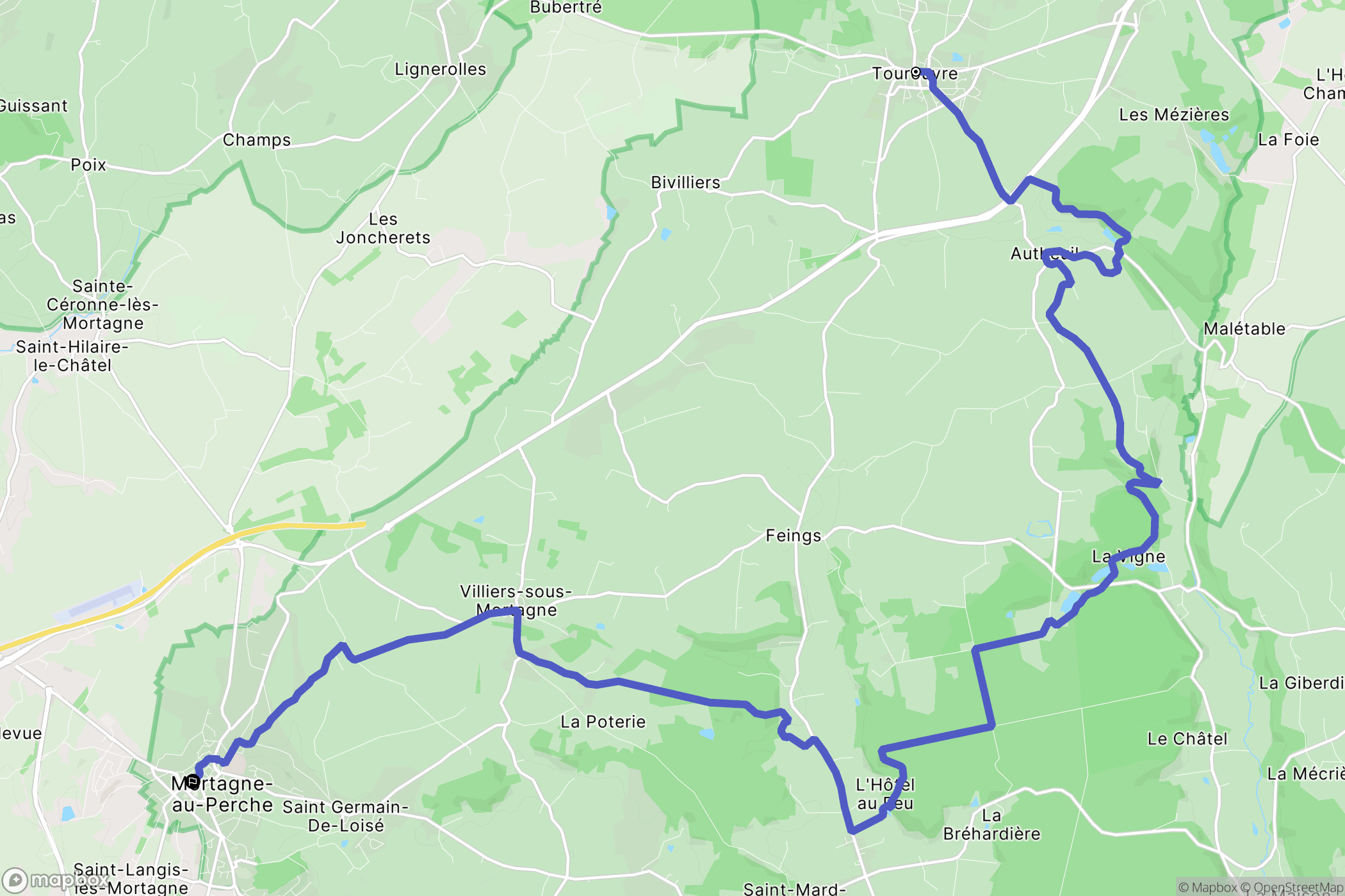 Tourouvre-au-Perche : carte du parcours de randonnée - France