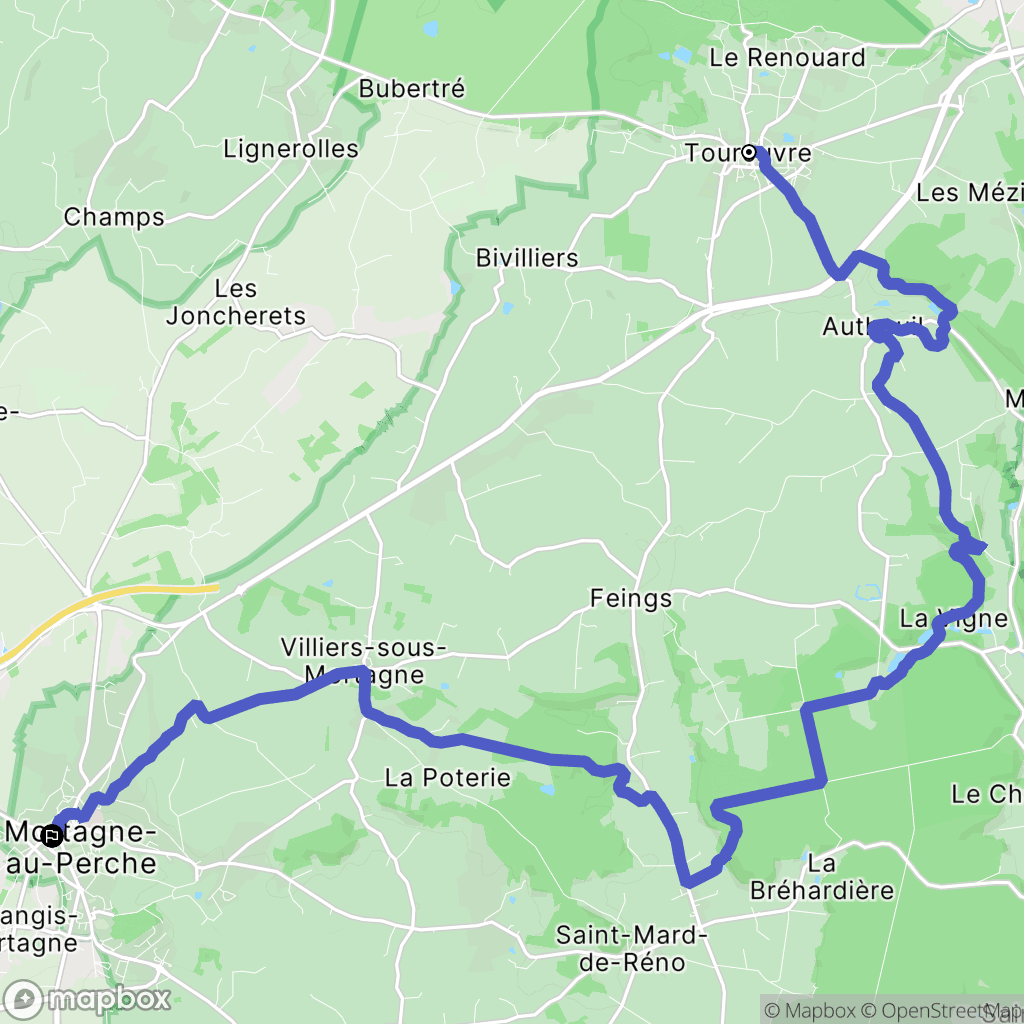 Tourouvre-au-Perche : carte du parcours de randonnée - France