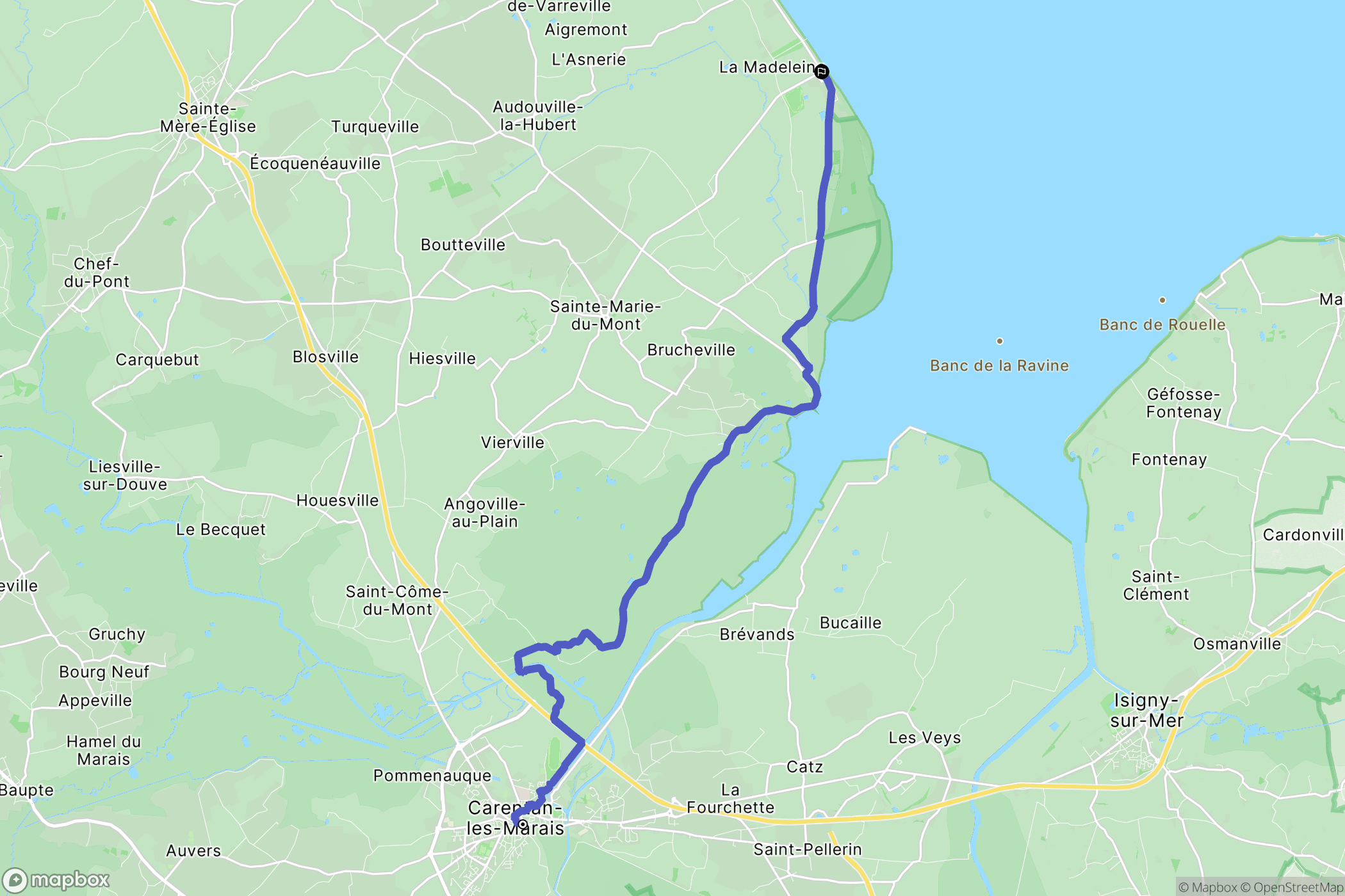 Carentan : carte du parcours de randonnée - France
