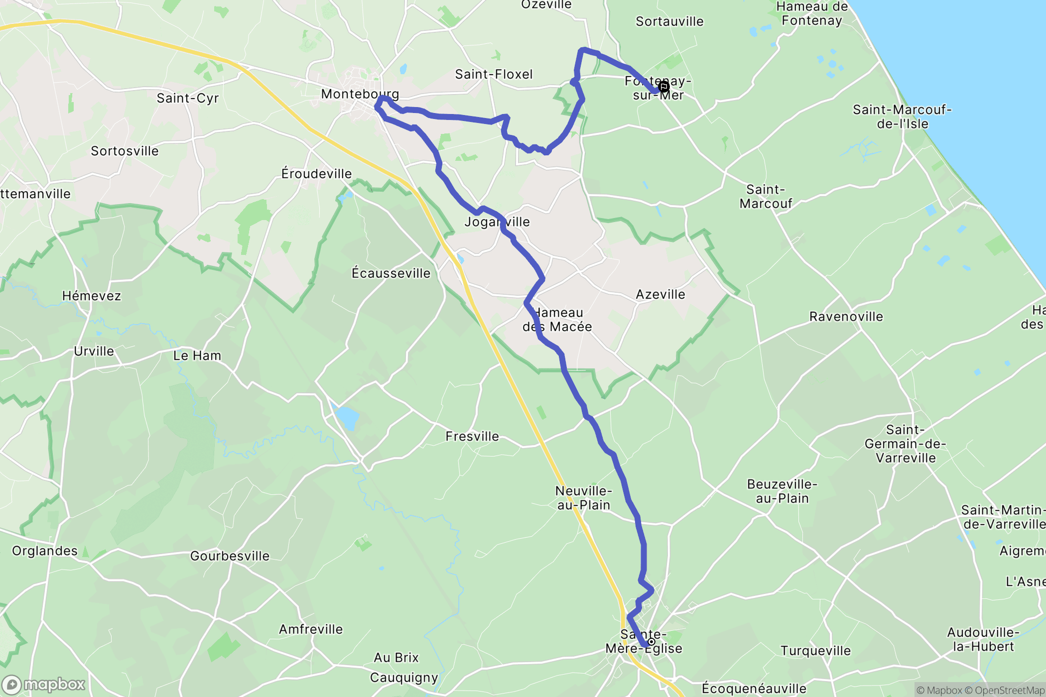 Sainte-Mère-Eglise : carte du parcours de randonnée - France