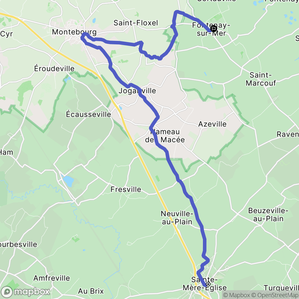Sainte-Mère-Eglise : carte du parcours de randonnée - France