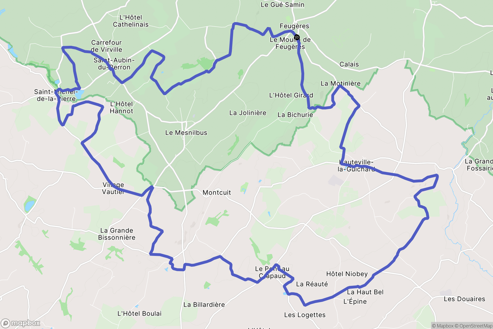 Feugères : carte du parcours de randonnée - France
